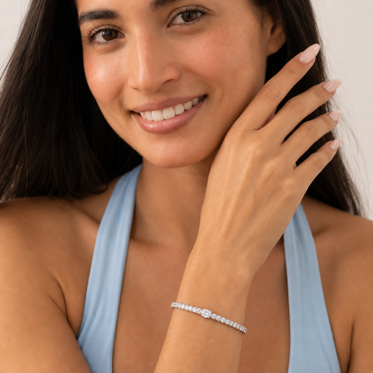 10Cttw Oval Lab Grown Diamond (F/VS) East West Station Bracelet in 14K White Gold