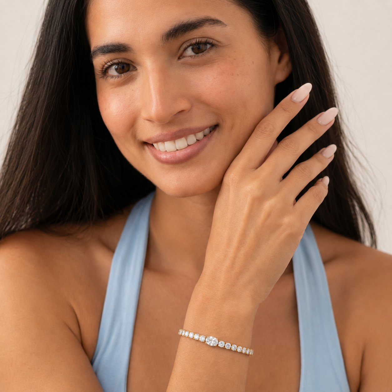 10Cttw Oval Shaped Lab Grown Diamond (F/VS) East West Station Bracelet in 14K Yellow Gold