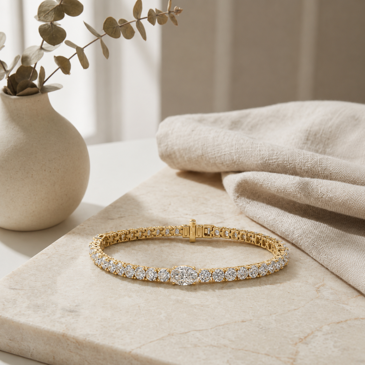 10Cttw Oval Shaped Lab Grown Diamond (F/VS) East West Station Bracelet in 14K Yellow Gold