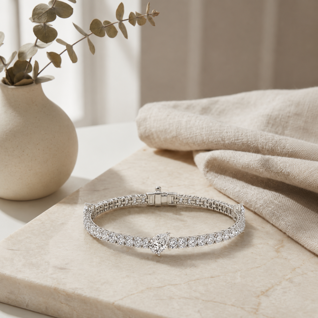 10Cttw Pear Shaped Lab Grown Diamond (F/VS) East West Station Bracelet in 14K Gold