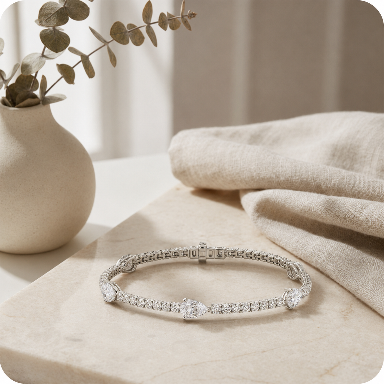 6Cttw Pear Shaped Lab Grown Diamond (F/VS) East West Station Bracelet in 14K Gold