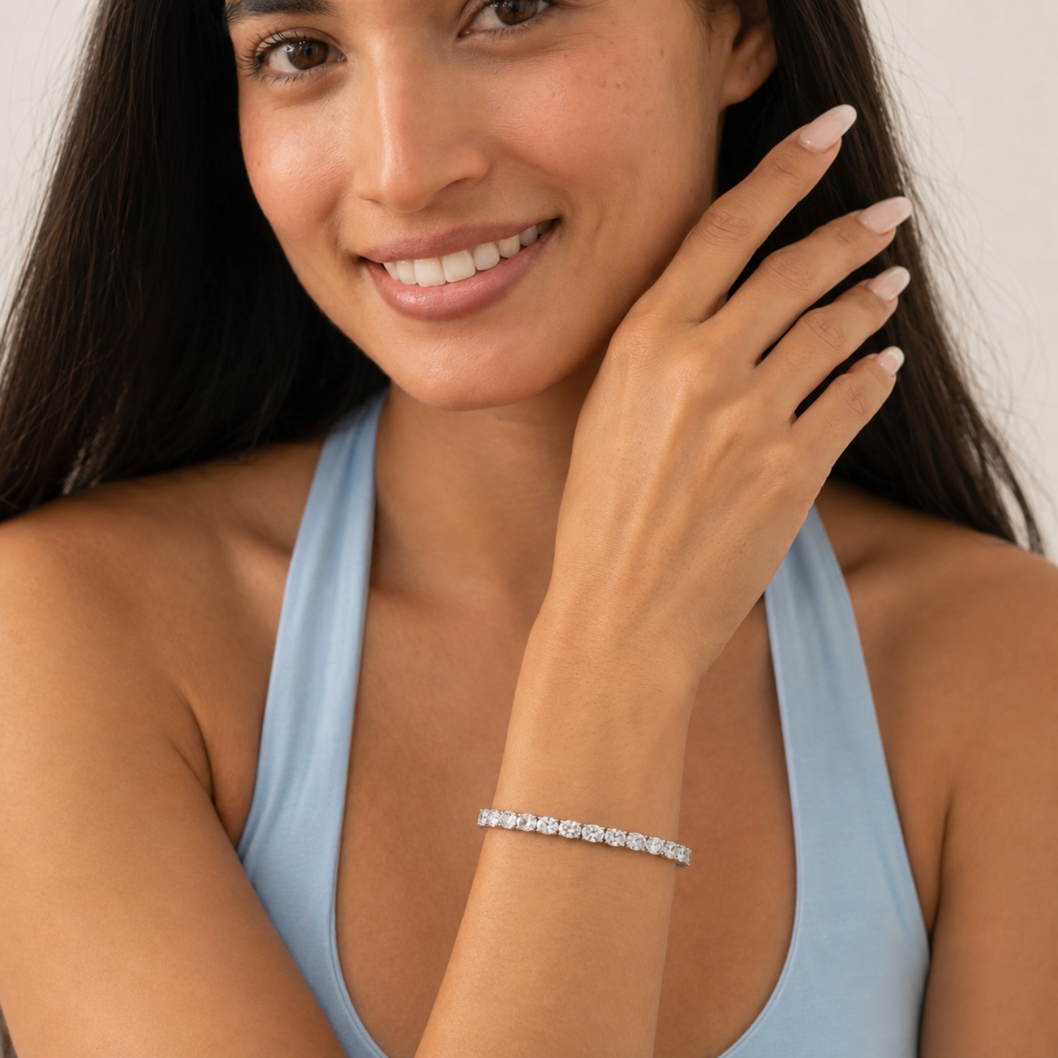 Oval (F/VS) Lab Grown Diamond Prong 14K White Gold Classic Line Tennis Bracelet