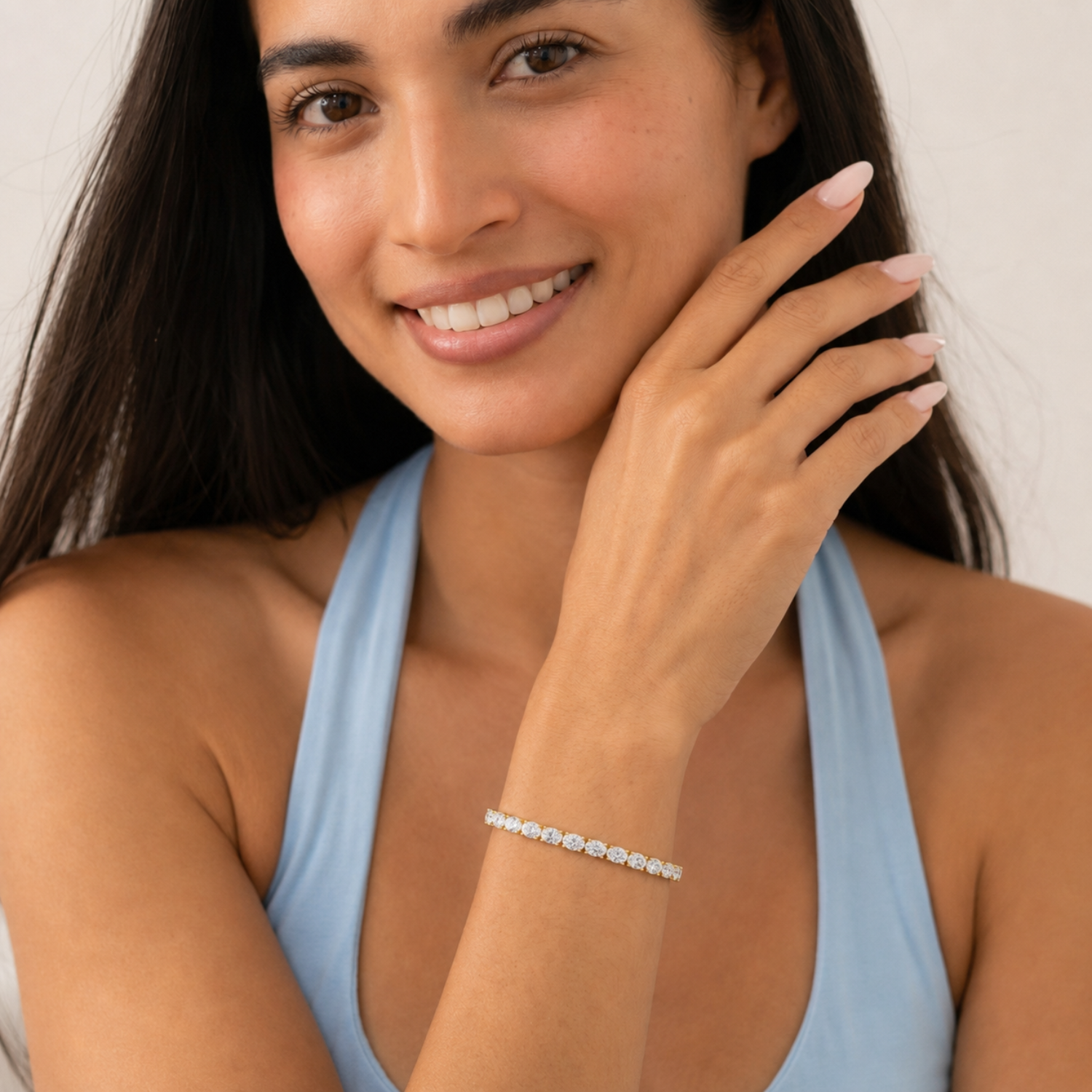 Oval (F/VS) Lab Grown Diamond Prong 14K Yellow Gold Classic Line Tennis Bracelet