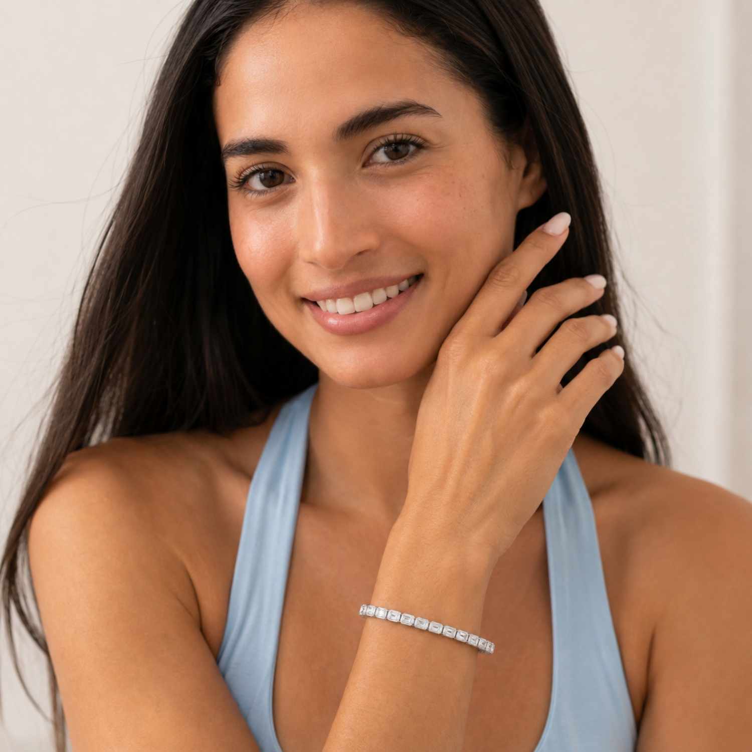 Emerald (F/VS) Lab Grown Diamond Bezel 14K White Gold Tennis Bracelet