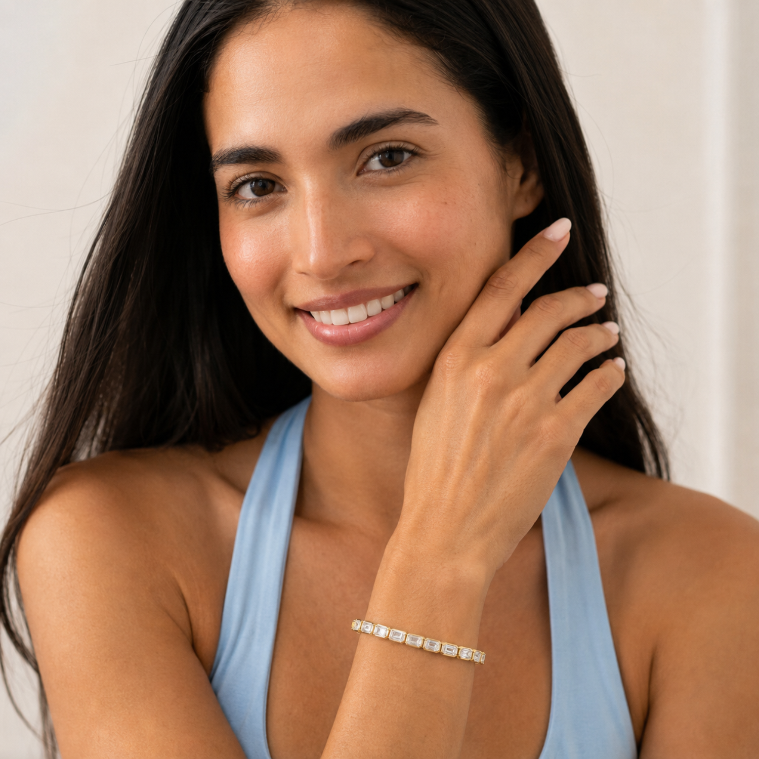 Emerald (F/VS) Lab Grown Diamond Bezel 14K Yellow Gold Tennis Bracelet