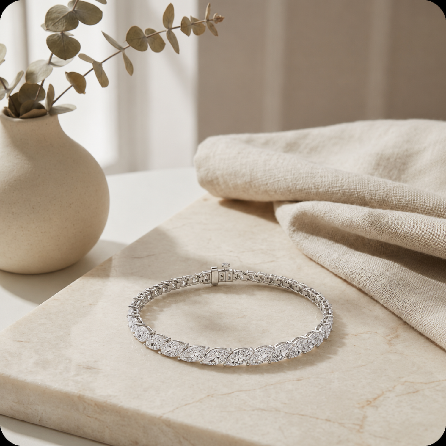 13 Ctw Marquise (F/VS) Lab Grown Diamond Prong 14K White Gold Fancy Tennis Bracelet