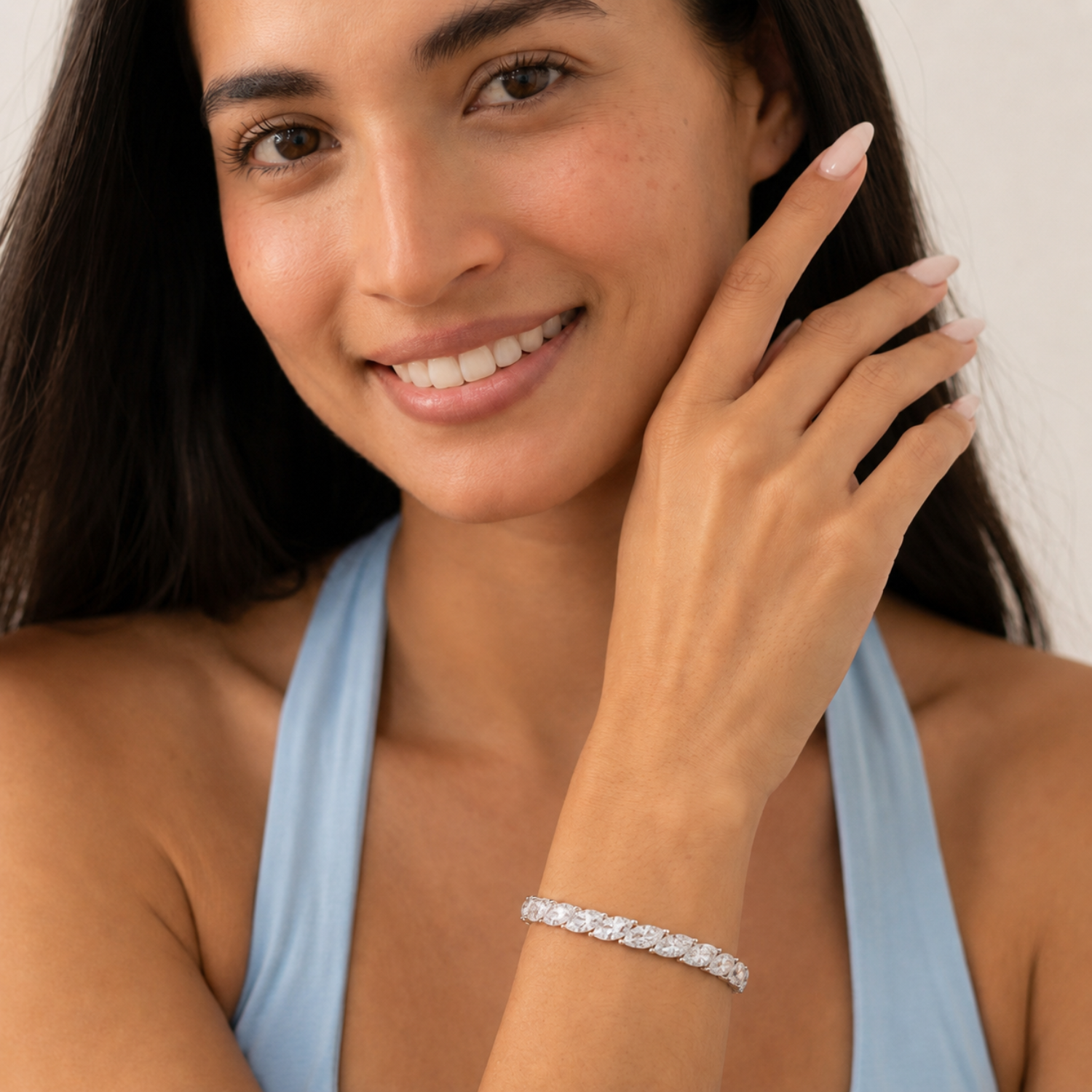 13 Ctw Marquise (F/VS) Lab Grown Diamond Prong 14K White Gold Fancy Tennis Bracelet