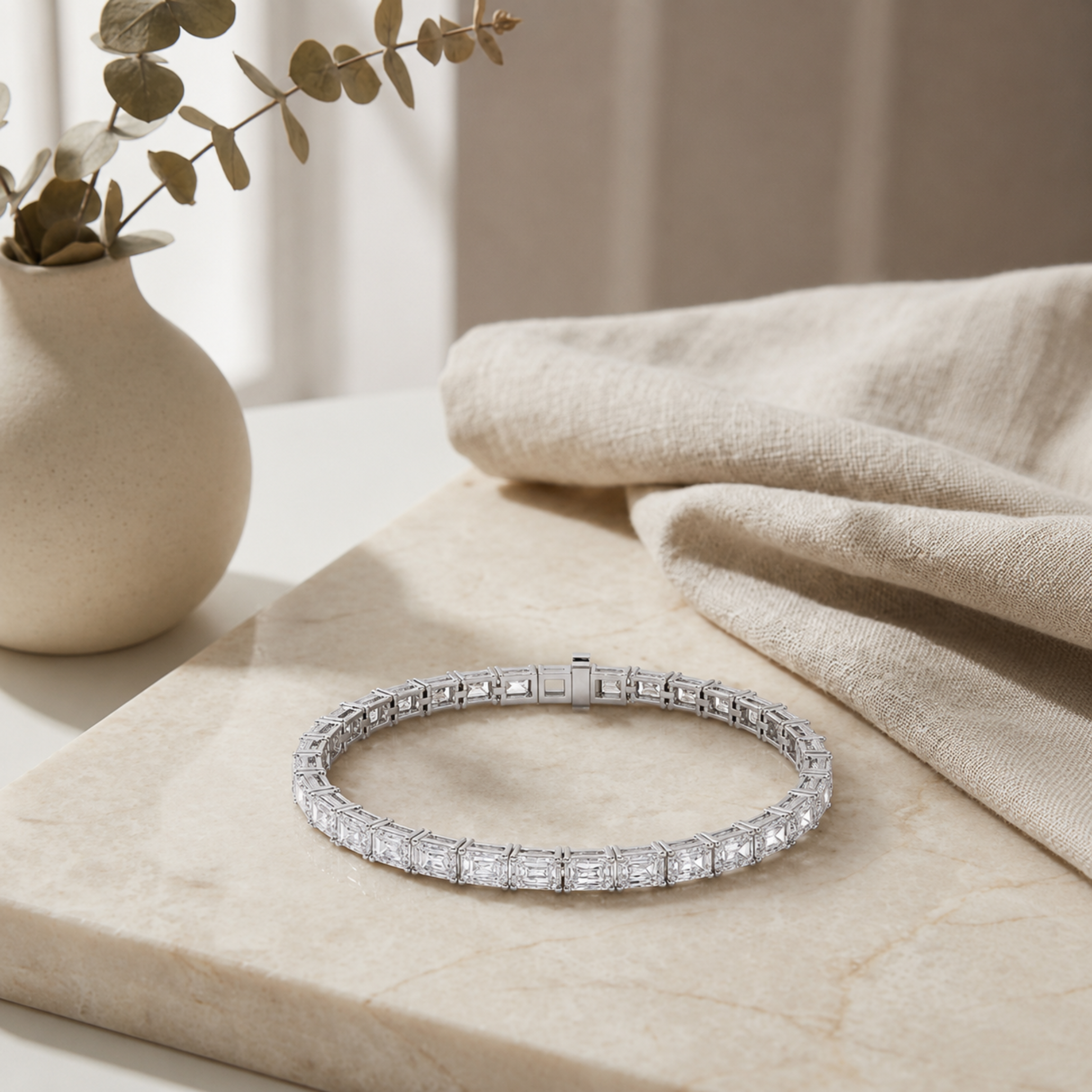 13Cttw Emerald Shaped Lab Grown Diamond (F/VS) Classic Line Bracelet in 14K Gold