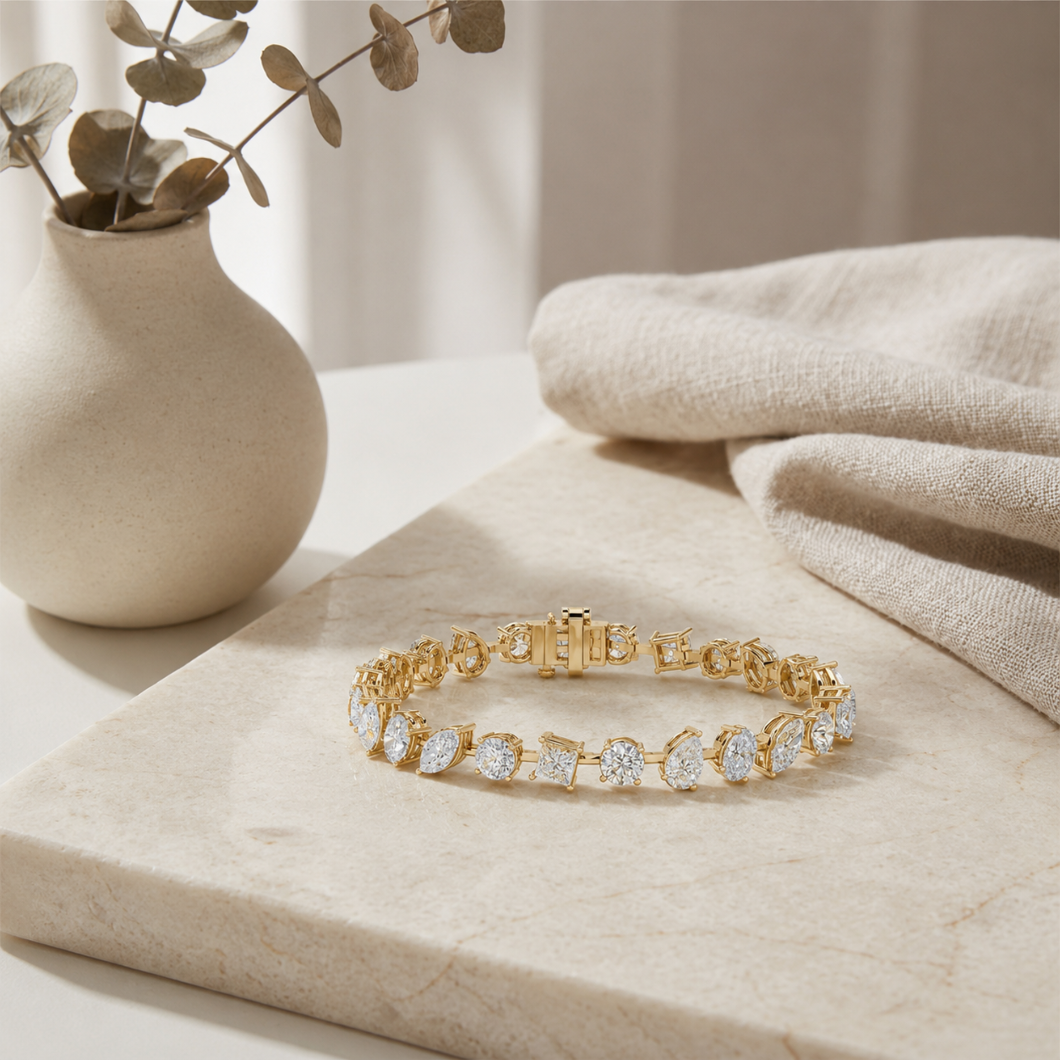 10.5Cttw Mix Shaped Lab Grown Diamond (F/VS) North South Bracelet in 14K Gold