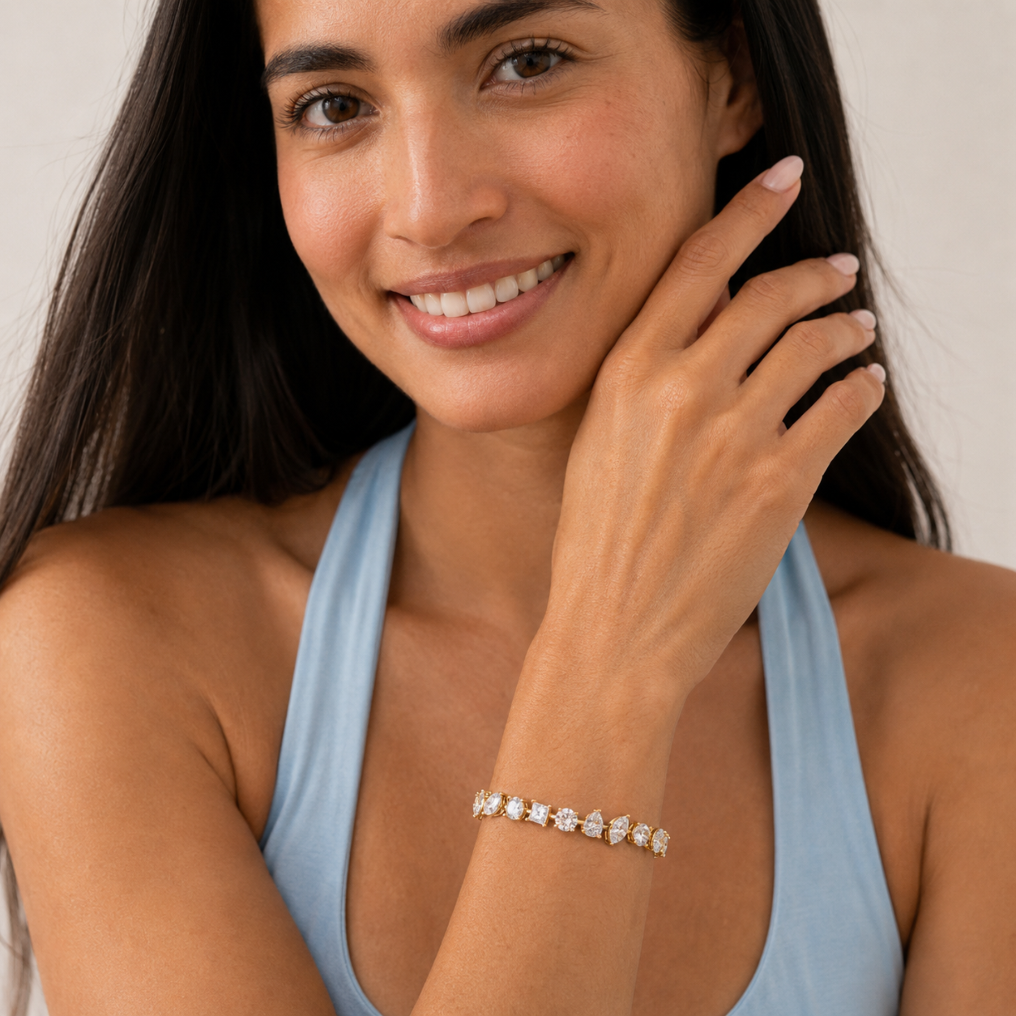 10.5Cttw Mix Shaped Lab Grown Diamond (F/VS) North South Bracelet in 14K Gold