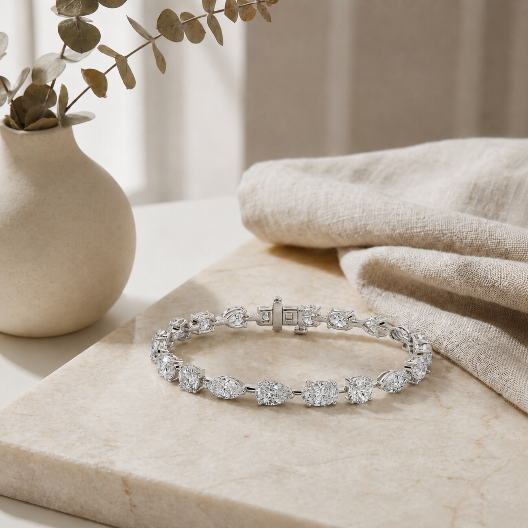 Mix Shaped Lab Grown Diamond East & West Bracelet in 14K Gold (F/VS)