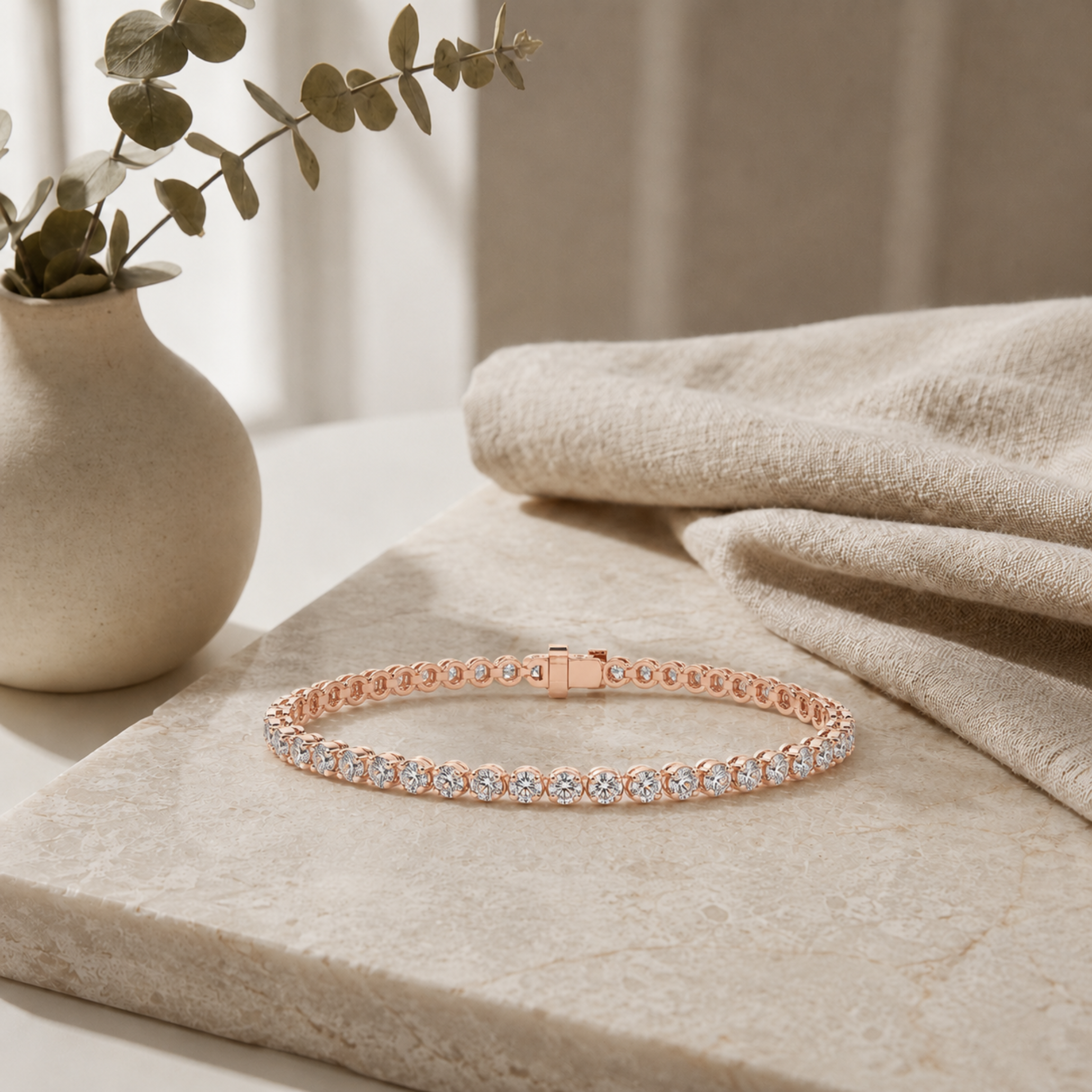 Round Shaped Lab Grown Diamond (F/VS) Tennis Bracelet in 14K Gold