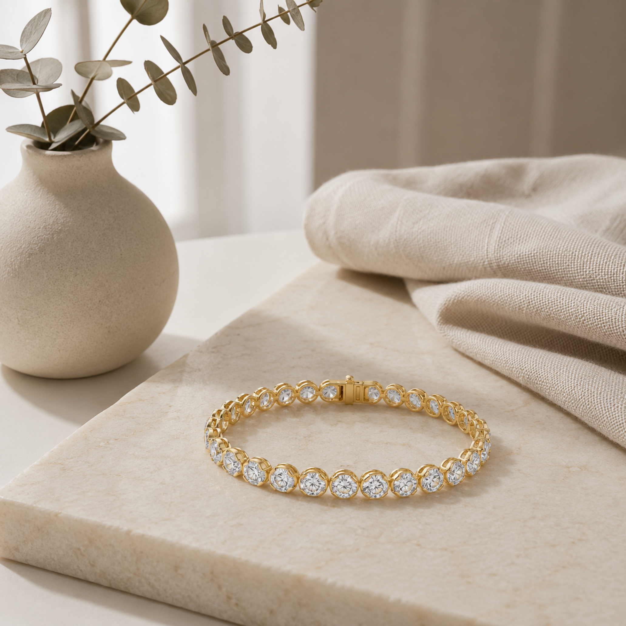 Round Shaped Lab Grown Diamond (F/VS) Bracelet in 14K Gold