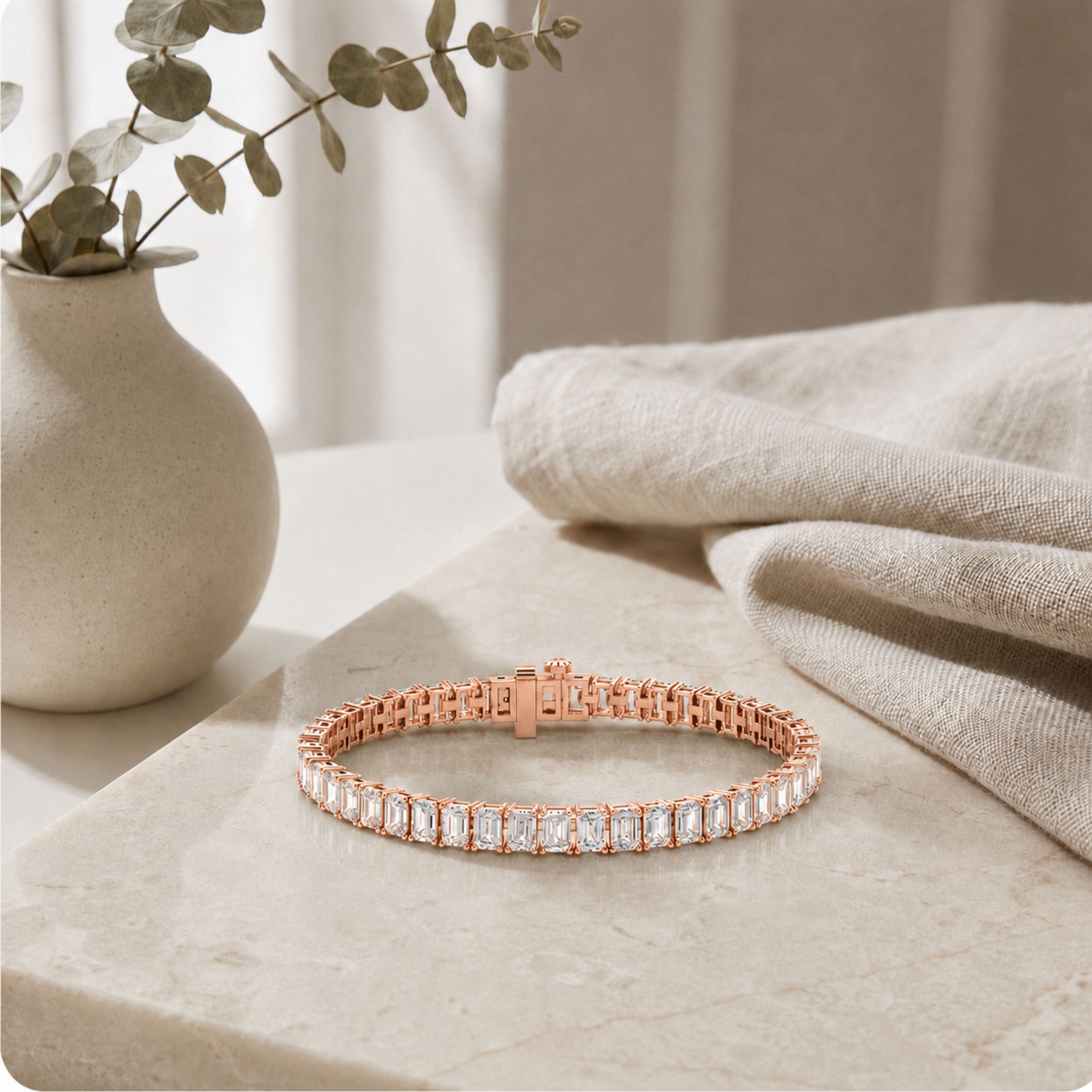 Emerald Shaped Lab Grown Diamond (F/VS) East West Line Bracelet in 14K Gold