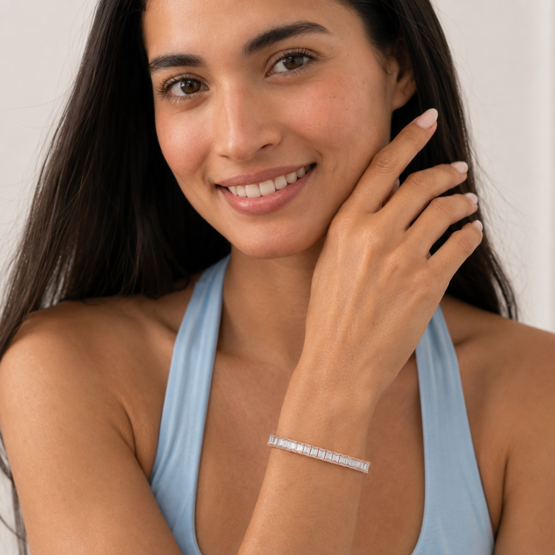 Emerald Shaped Lab Grown Diamond (F/VS) East West Line Bracelet in 14K Gold