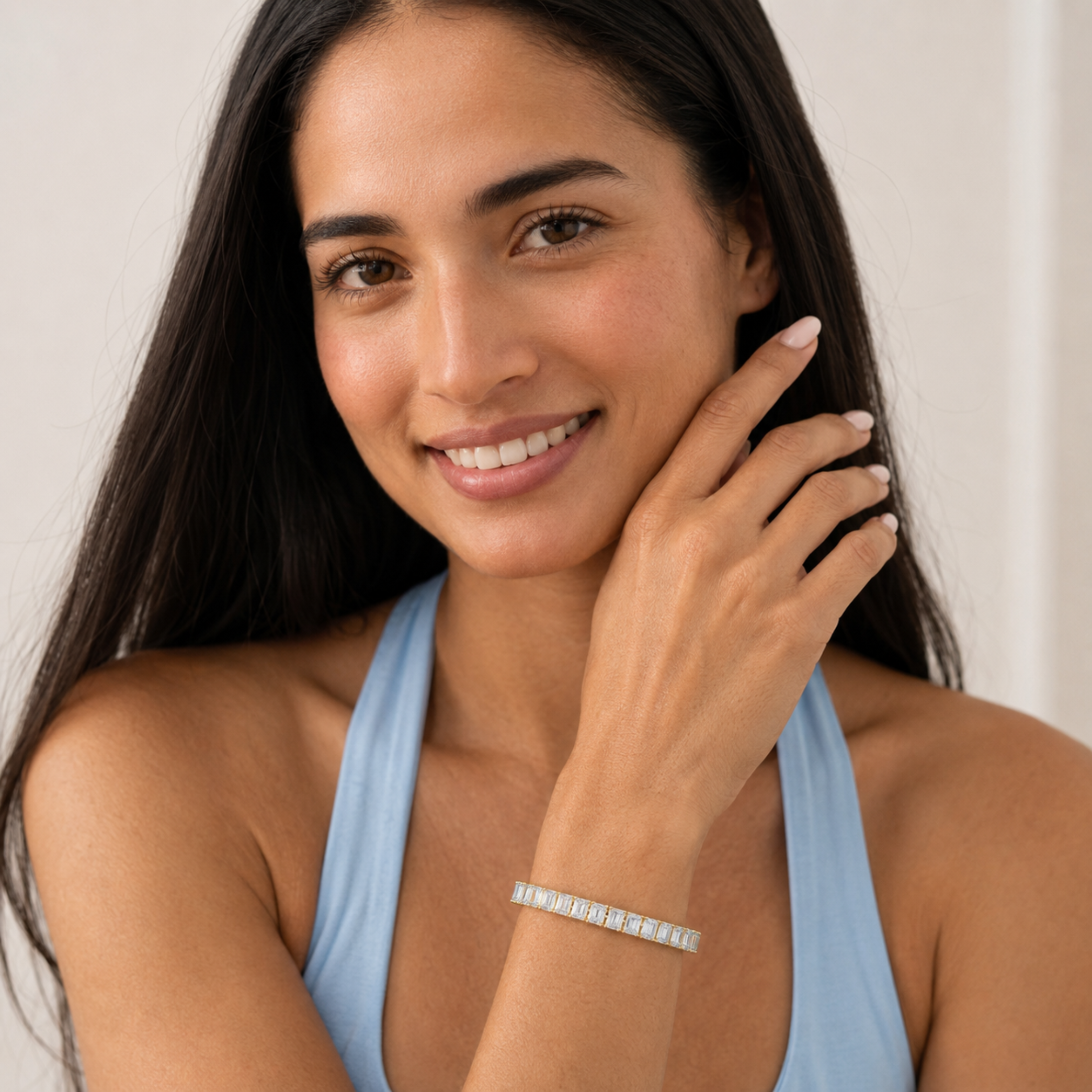 Emerald Shaped Lab Grown Diamond (F/VS) East West Line Bracelet in 14K Gold