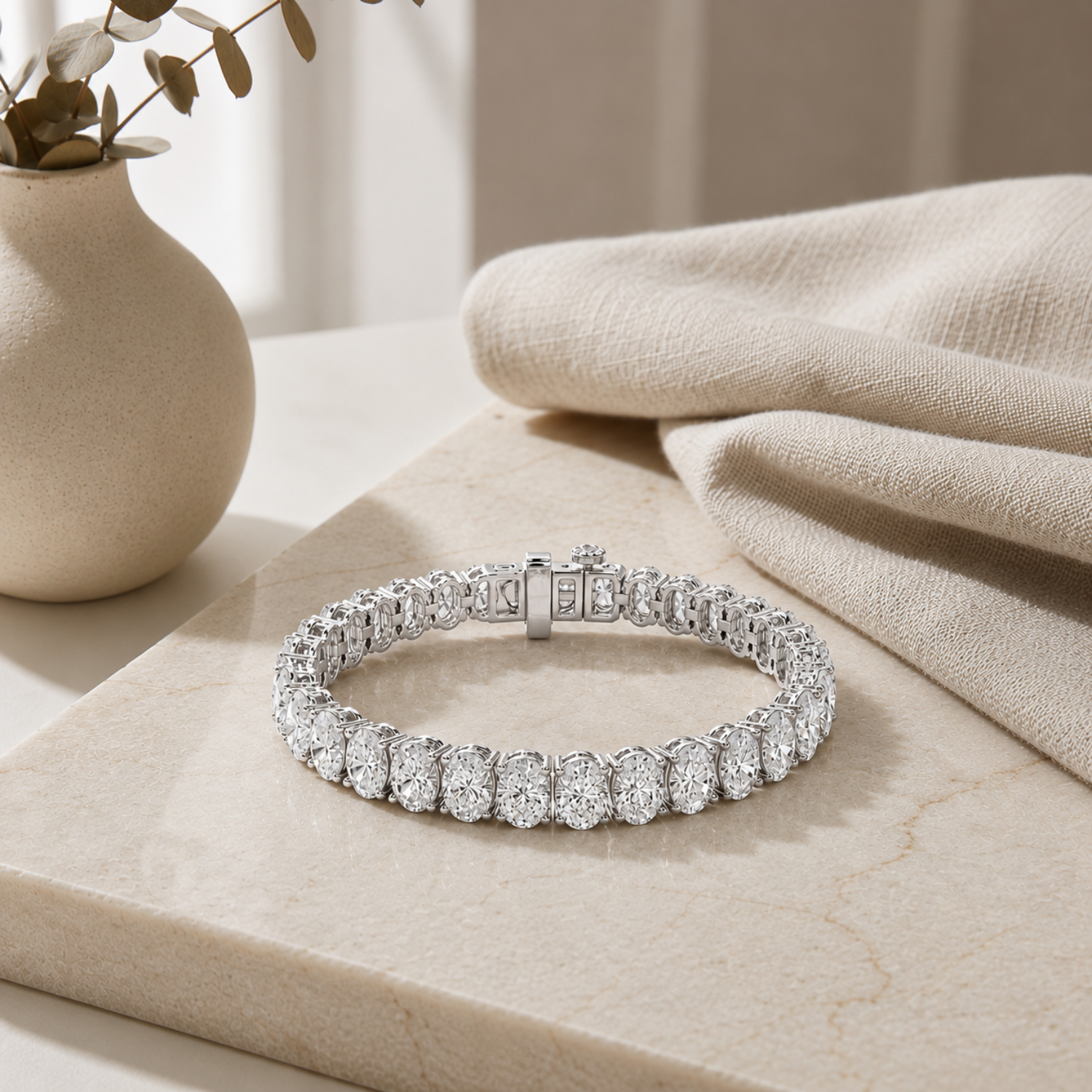 Oval Shaped Lab Grown Diamond North South Bracelet in 14K Gold (F/VS)