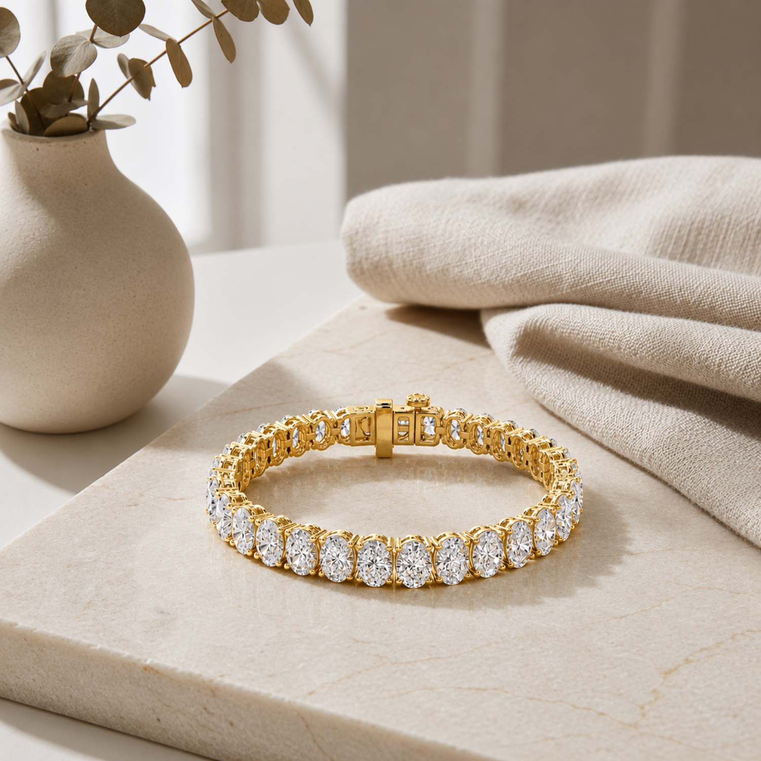 Oval Shaped Lab Grown Diamond North South Bracelet in 14K Gold (F/VS)