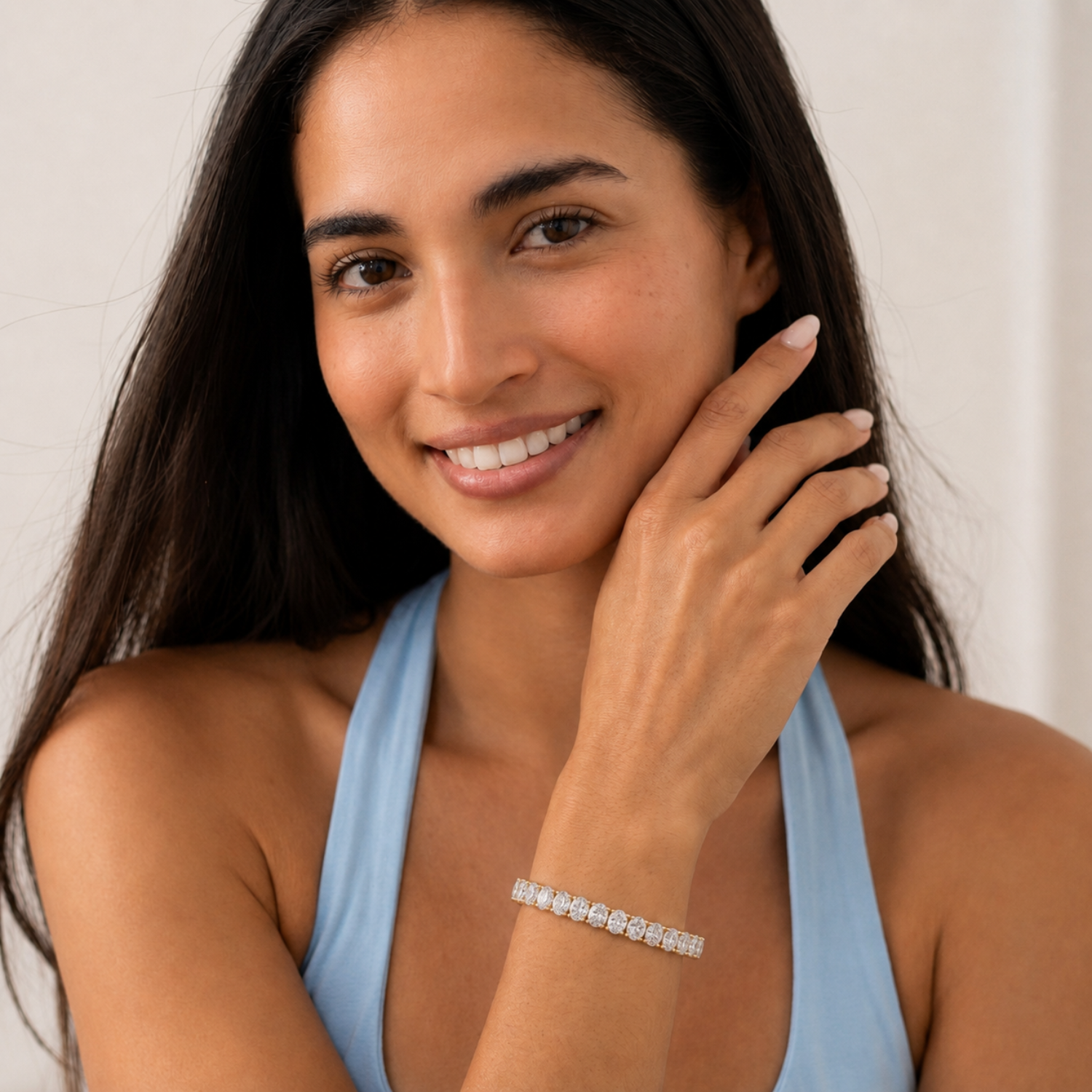 Oval Shaped Lab Grown Diamond North South Bracelet in 14K Gold (F/VS)
