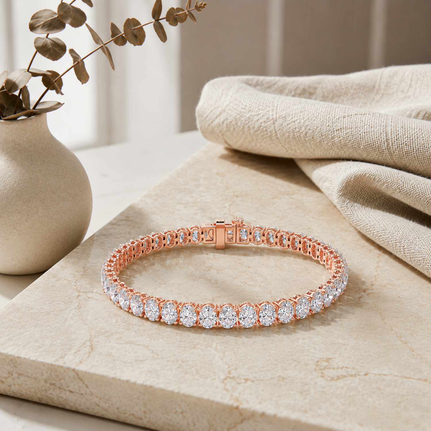 Oval Shaped Lab Diamond East West Line Bracelet in 14K Gold