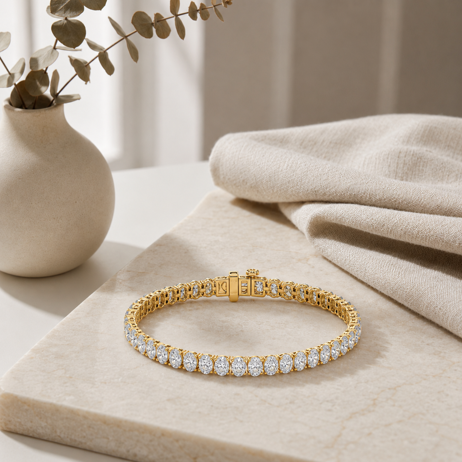 Oval Shaped Lab Grown Diamond East West Line Bracelet in 14K Gold