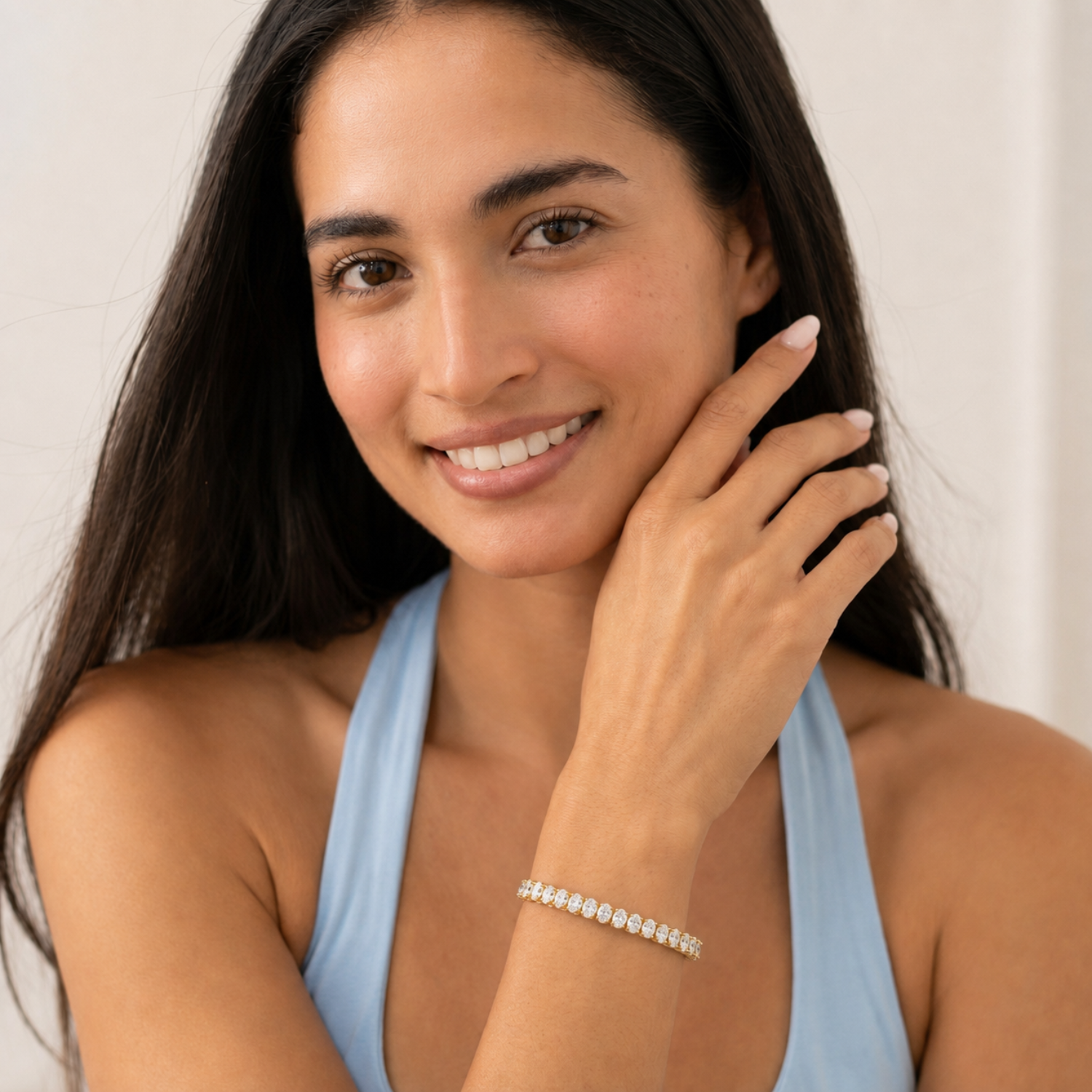 Oval Shaped Lab Grown Diamond East West Line Bracelet in 14K Gold