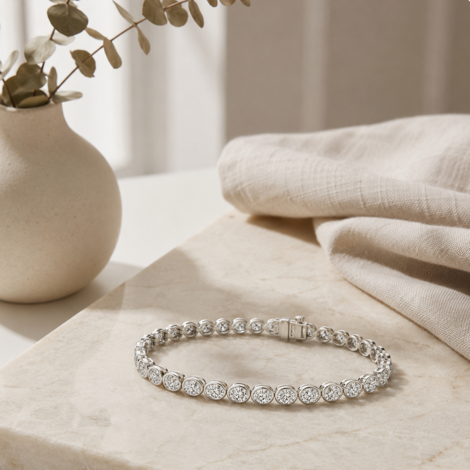 Oval Shaped Lab Grown Diamond (F/VS) East West Bezel Set Bracelet in 14K Gold