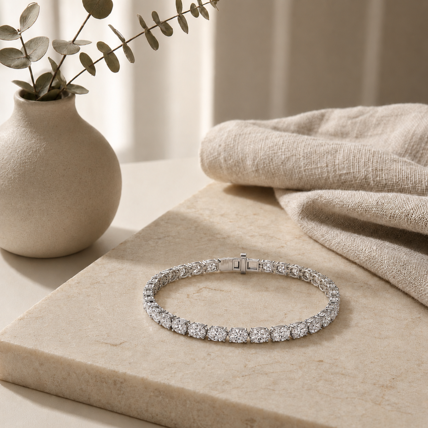 Oval Shaped Lab Grown Diamond East & West Bracelet in 14K Gold (F/VS)