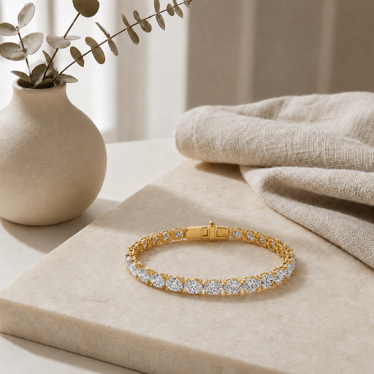 Oval Shaped Lab Grown Diamond East & West Bracelet in 14K Gold (F/VS)