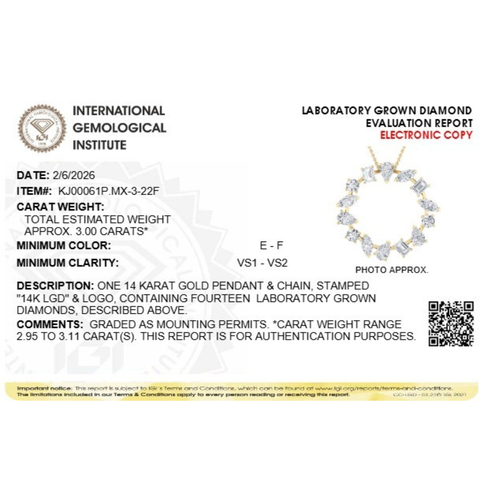 3.0 Ctw Multi-Shape (F/VS) Lab Grown Diamond Prong 14K Yellow Gold Open Circle Pendant Necklace