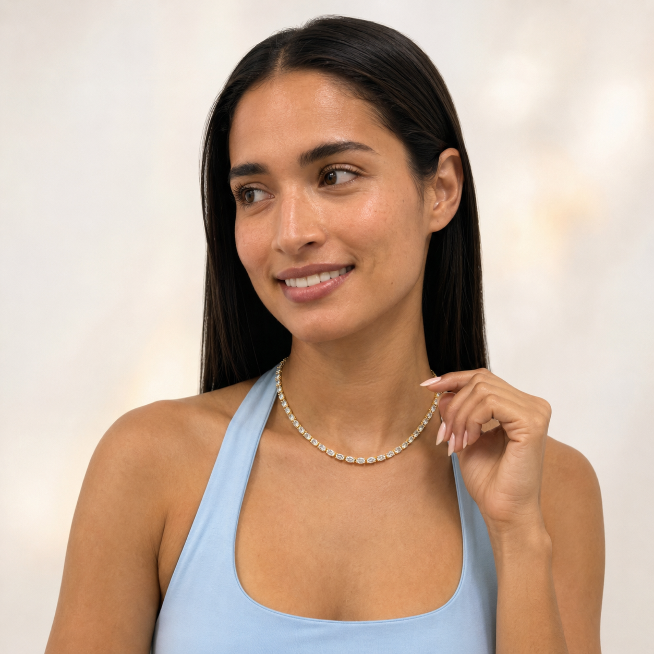 Oval (F/VS) Lab Grown Diamond Prong 14K Yellow Gold Classic Eternity Tennis Necklace