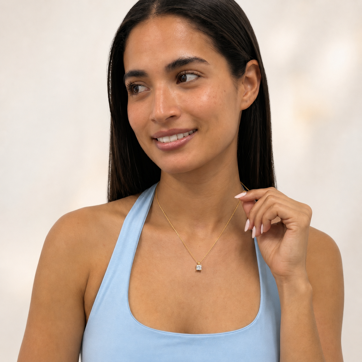 Princess (F/VS) Lab Grown Diamond Prong 14K Yellow Gold Split Bale Solitaire Pendant Necklace