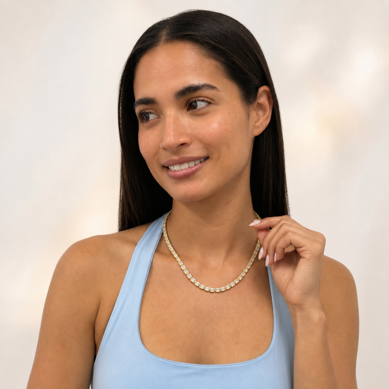 30.0 Ct Emerald (F/VS) Lab Grown Diamond Bezel 14K Yellow Gold Classic Eternity Tennis Necklace