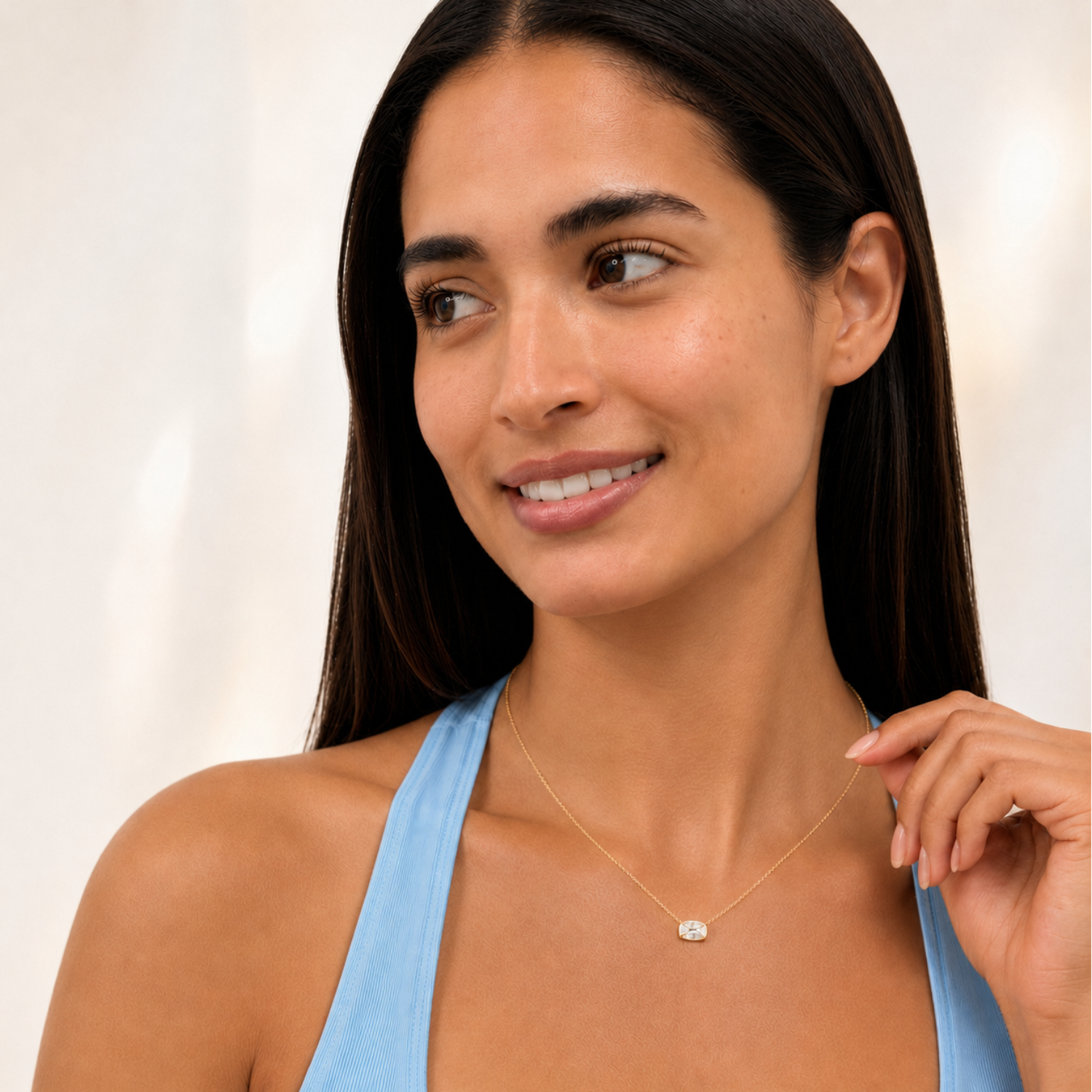 Elongated Cushion (F/VS) Lab Grown Diamond Prong 14K Yellow Gold East West Solitaire Pendant Necklace