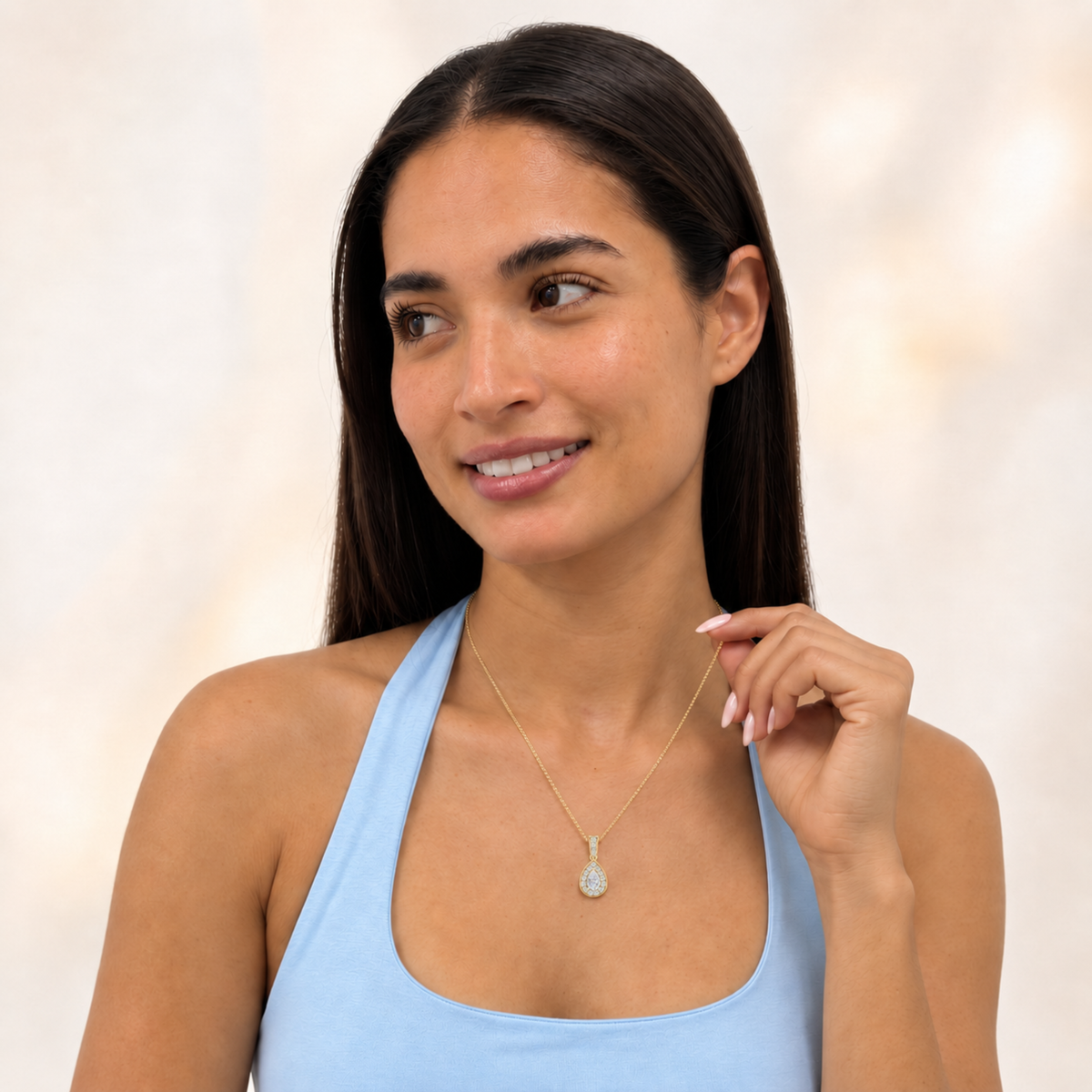 1.25 Ct Pear (F/VS) Lab Grown Diamond Prong 14K Yellow Gold Classic Halo Solitaire Pendant Necklace