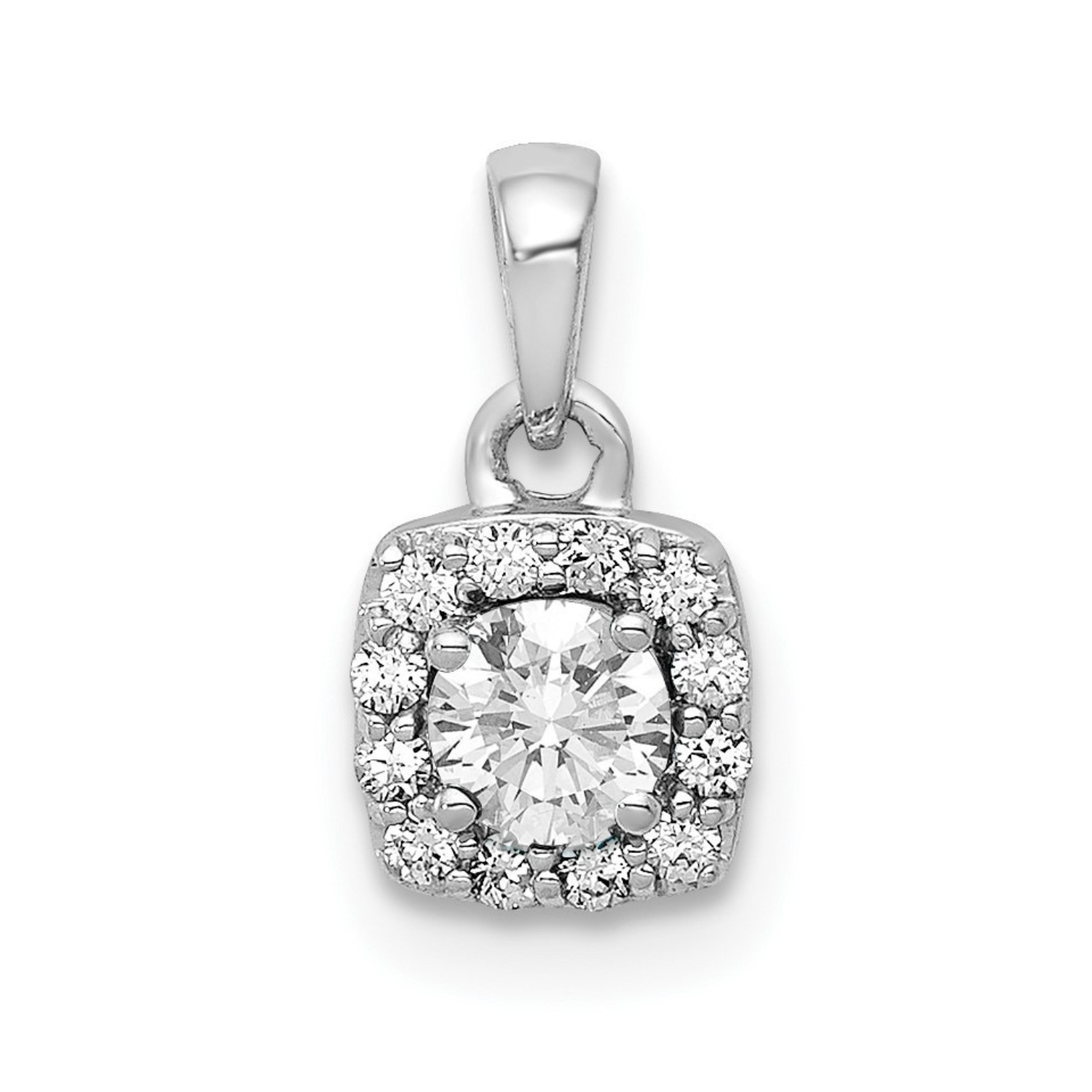 14k White Gold 1/3 carat Lab Grown Diamond Square Halo Pendant