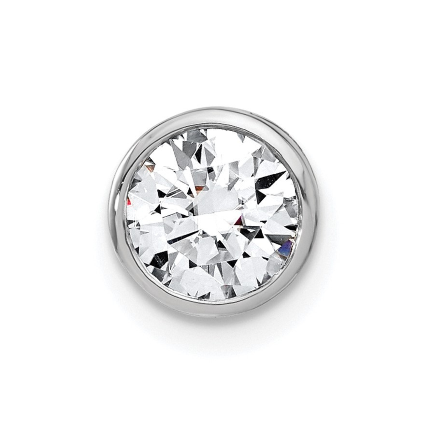 14k White Gold Round Lab Grown Diamond Bezel Chain Slide Pendant 1 ct