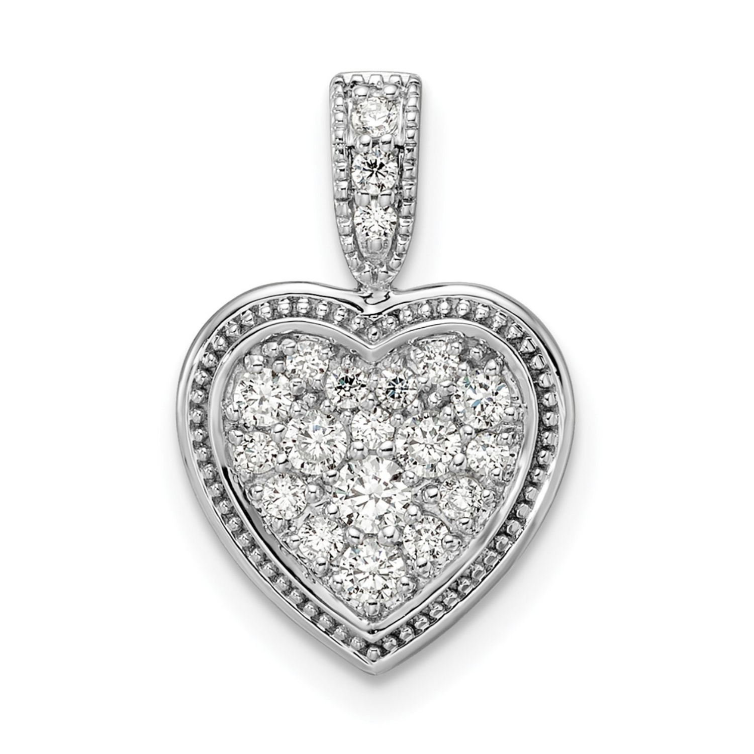 14k White Gold Lab Diamond Cluster Heart Pendant