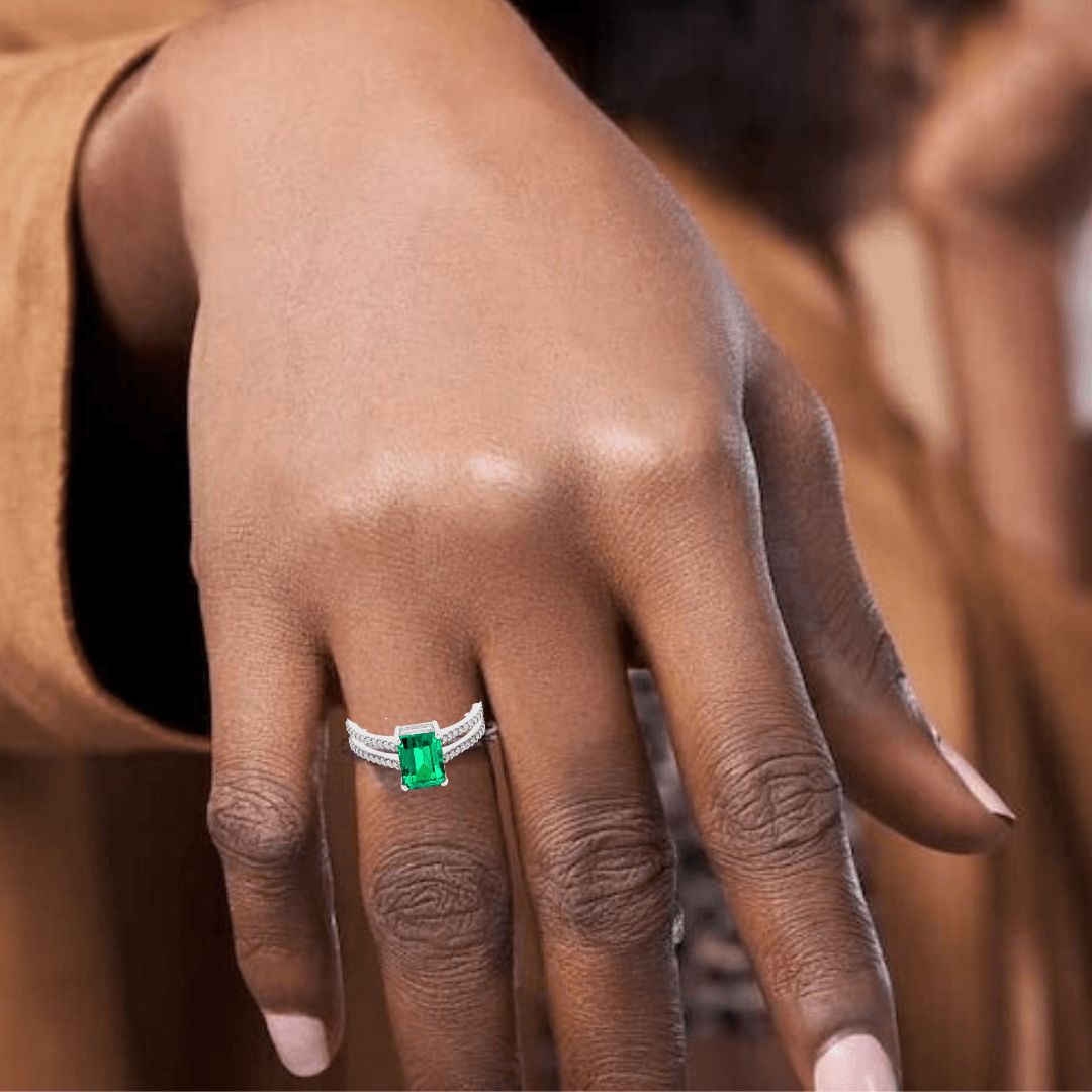 Colombian Created Emerald Double Band Ring