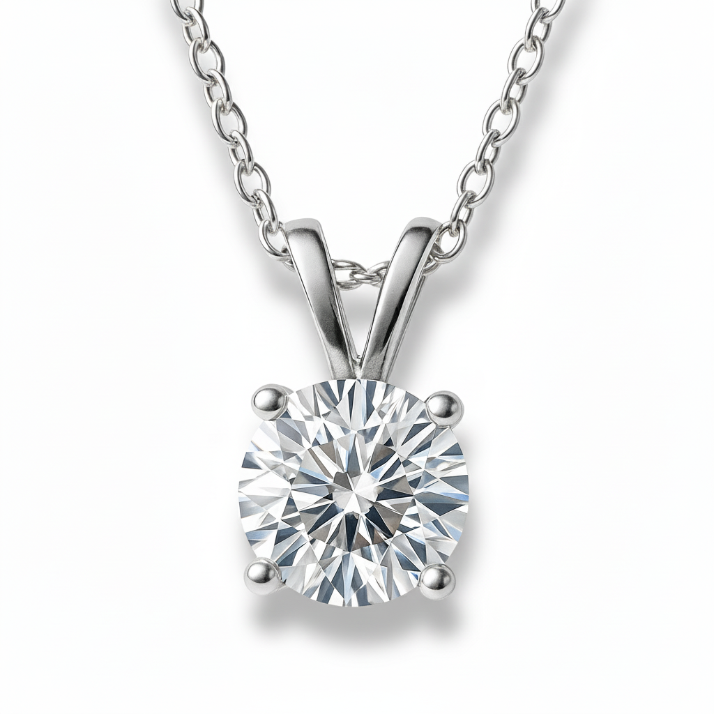 IGI Certified Silver Round Lab Diamond Solitaire Pendant Necklace