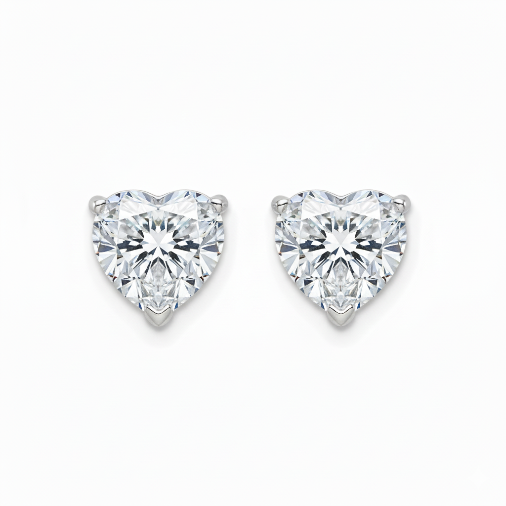 IGI Certified Heart Lab Grown Diamond Solitaire Stud Earrings White Gold