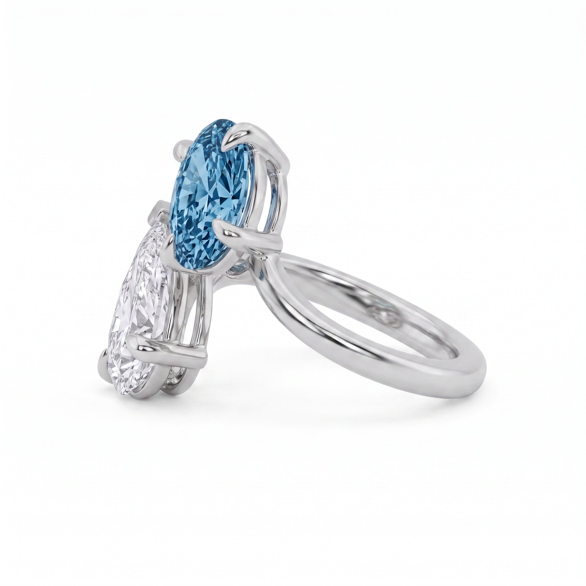 3Cttw Oval Shaped Lab Grown Diamond (F/VS) Toi et Moi Fashion Engagement Ring in 14K Gold