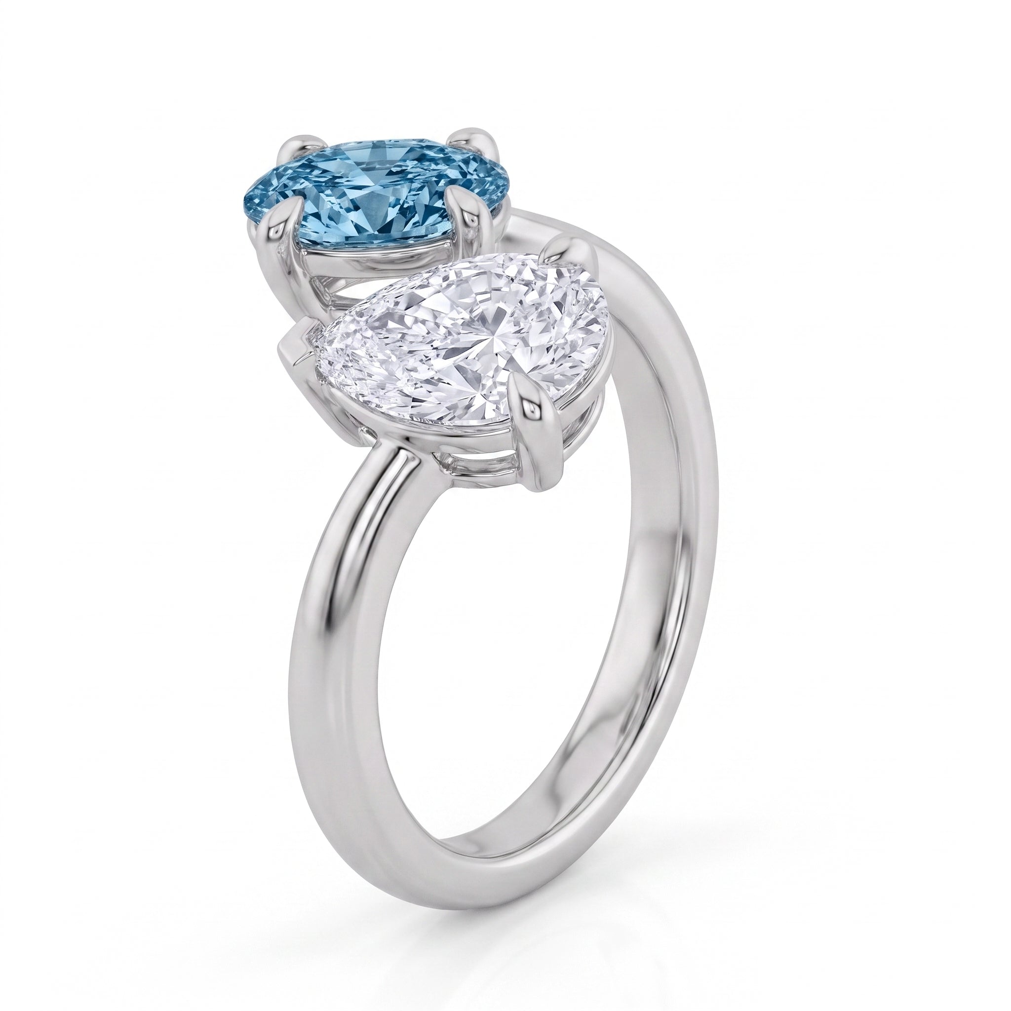 3Cttw Oval Shaped Lab Grown Diamond (F/VS) Toi et Moi Fashion Engagement Ring in 14K Gold