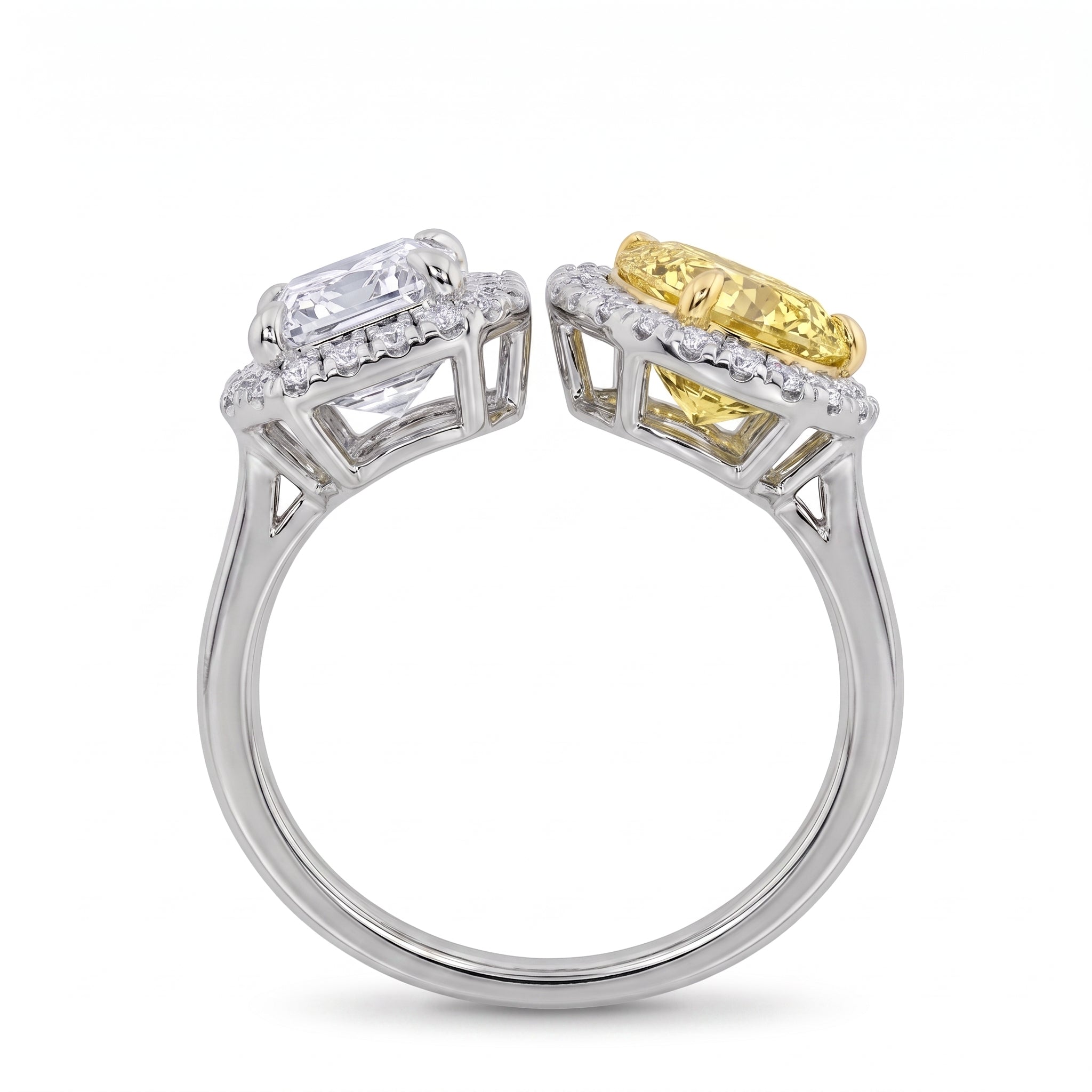 3Cttw Radiant Shaped Lab Grown Diamond (F/VVS) Toi et Moi Fashion Engagement Ring 14K Gold