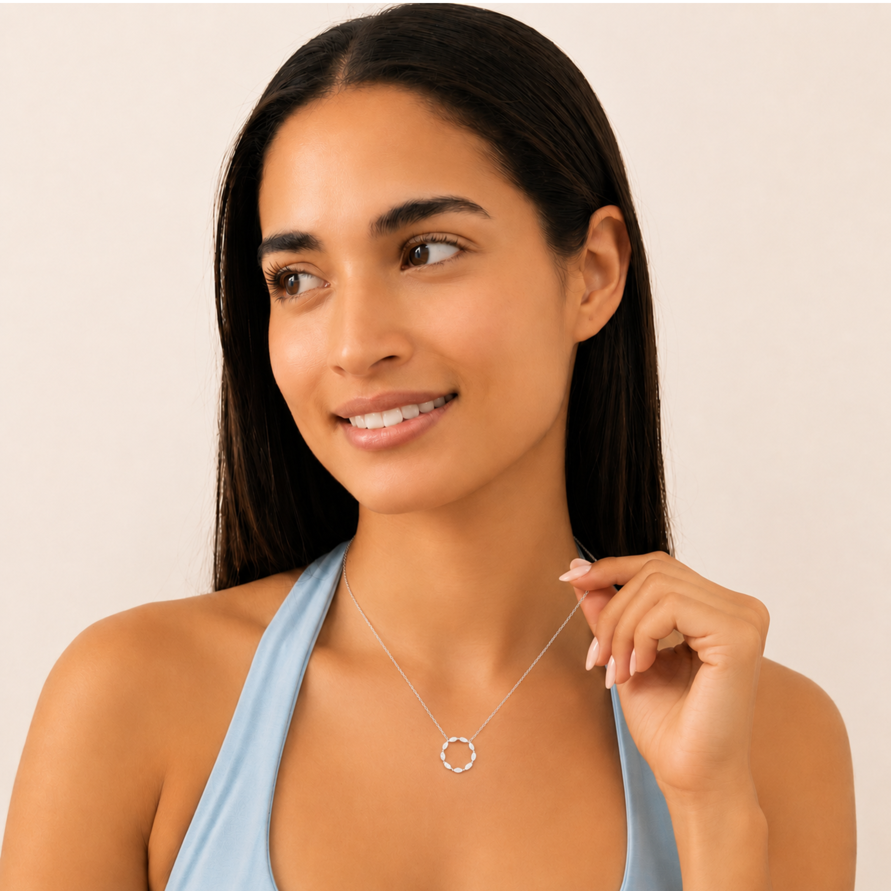2.25 Ct Marquise (F/VS) Lab Grown Diamond Prong 14K White Gold Fancy Open Circle Pendant Necklace