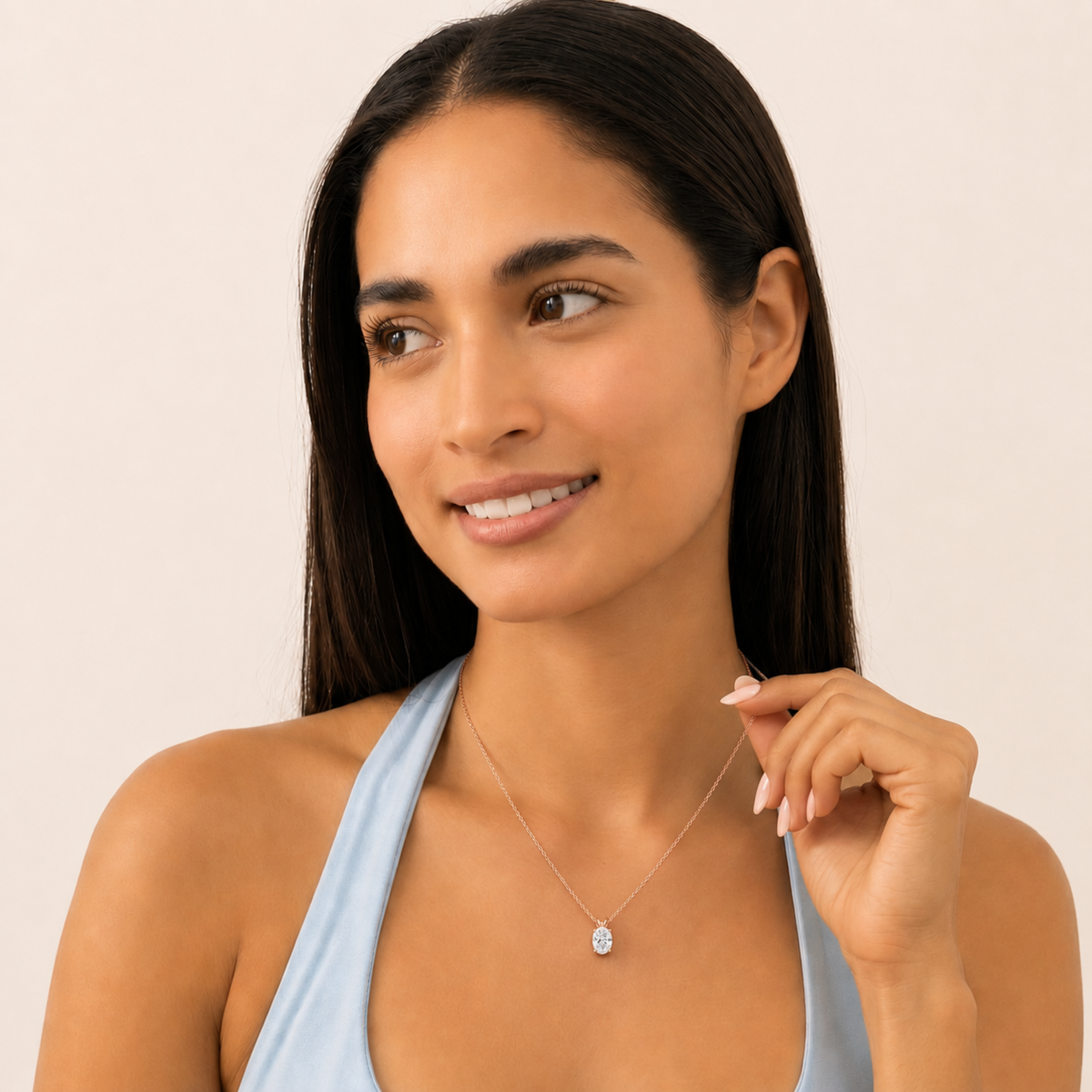3.0 Ct Oval Lab Grown Diamond (F/VS) Prong 14K Rose Gold Split Bale Solitaire Pendant Necklace