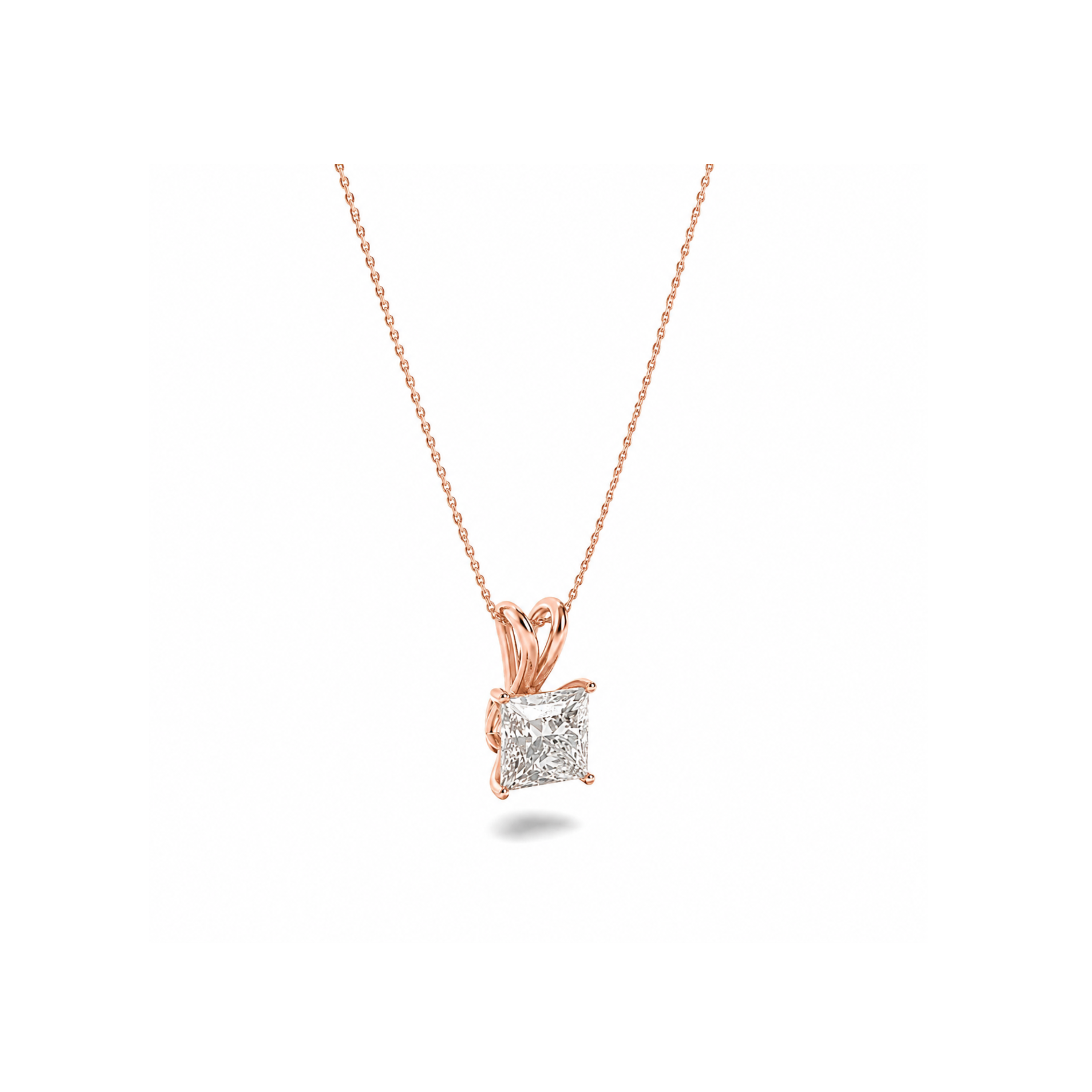 1 Ct Princess (F/VS) Lab Grown Diamond Prong 14K Rose Gold Split Bale Solitaire Pendant Necklace