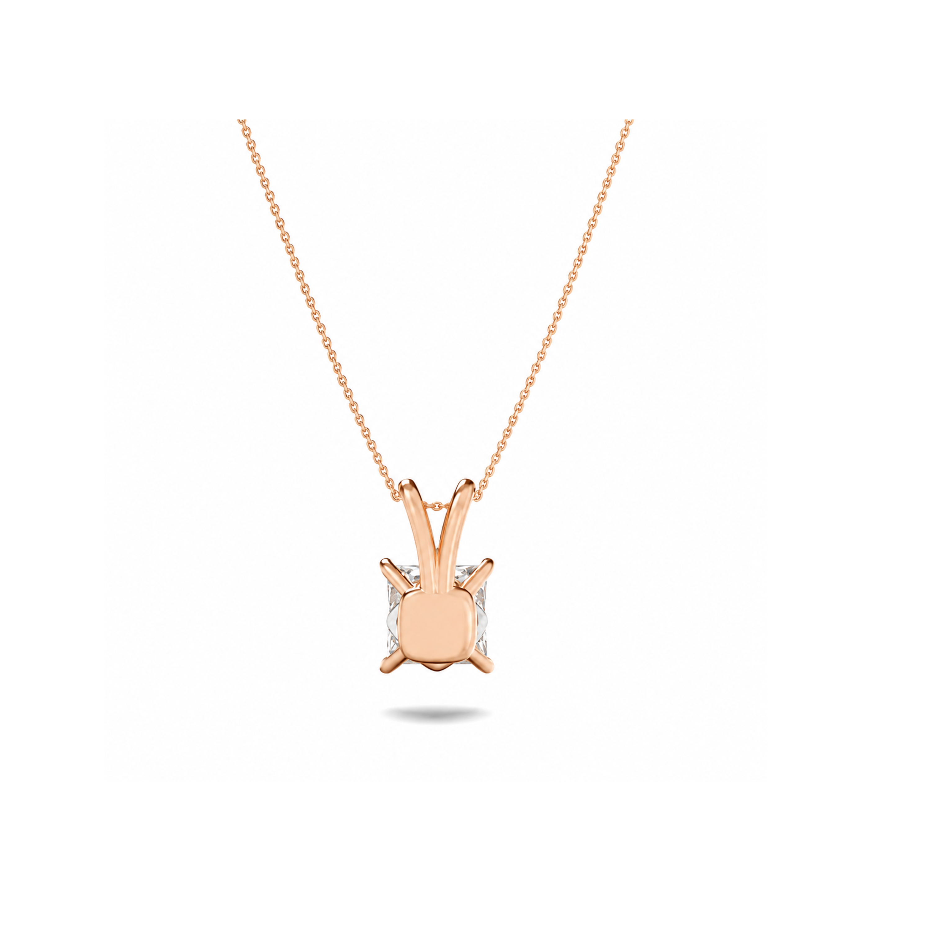 1 Ct Princess (F/VS) Lab Grown Diamond Prong 14K Rose Gold Split Bale Solitaire Pendant Necklace