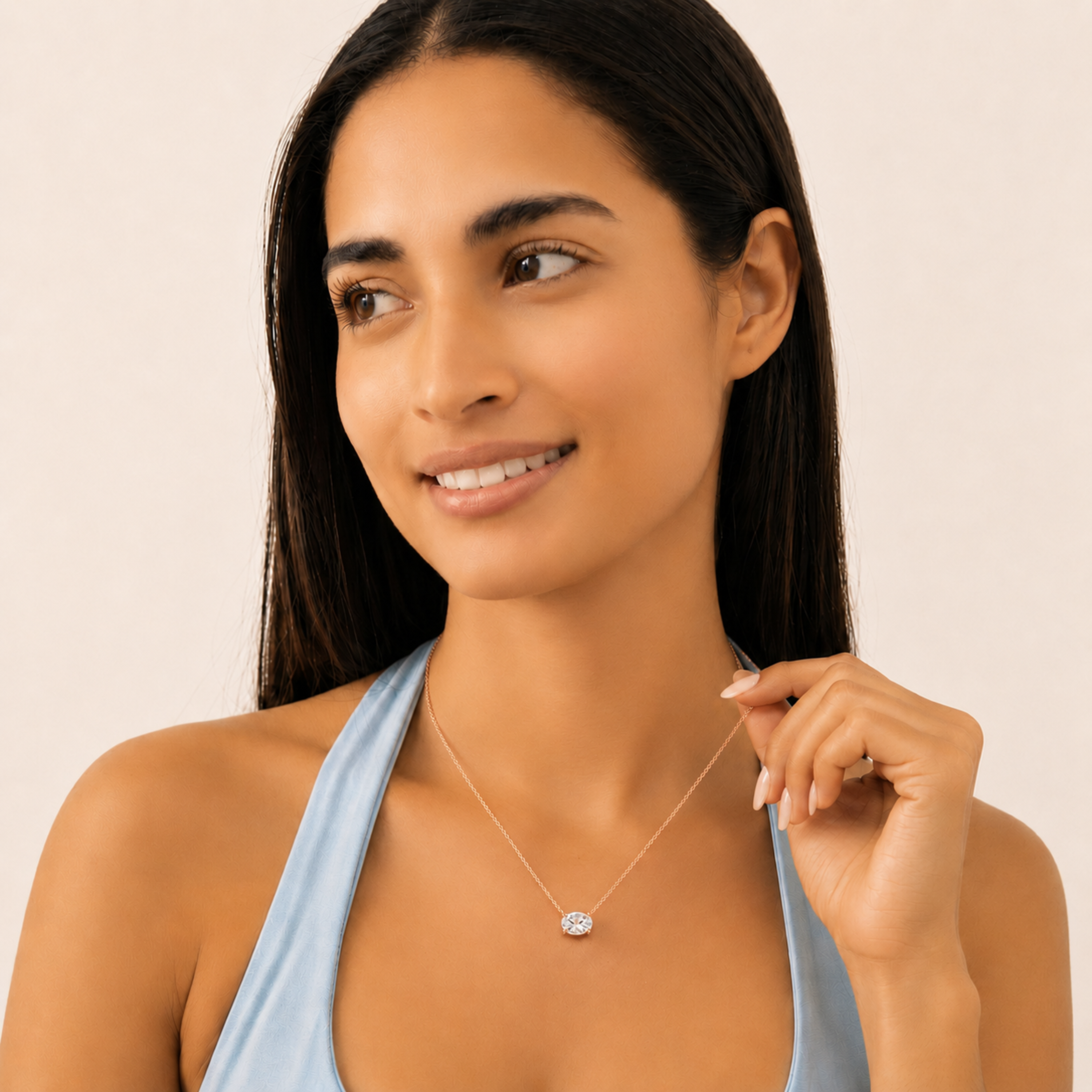 1.0 Ct Oval (F/VS) Lab Grown Diamond Prong 14K Rose Gold East West Solitaire Pendant Necklace