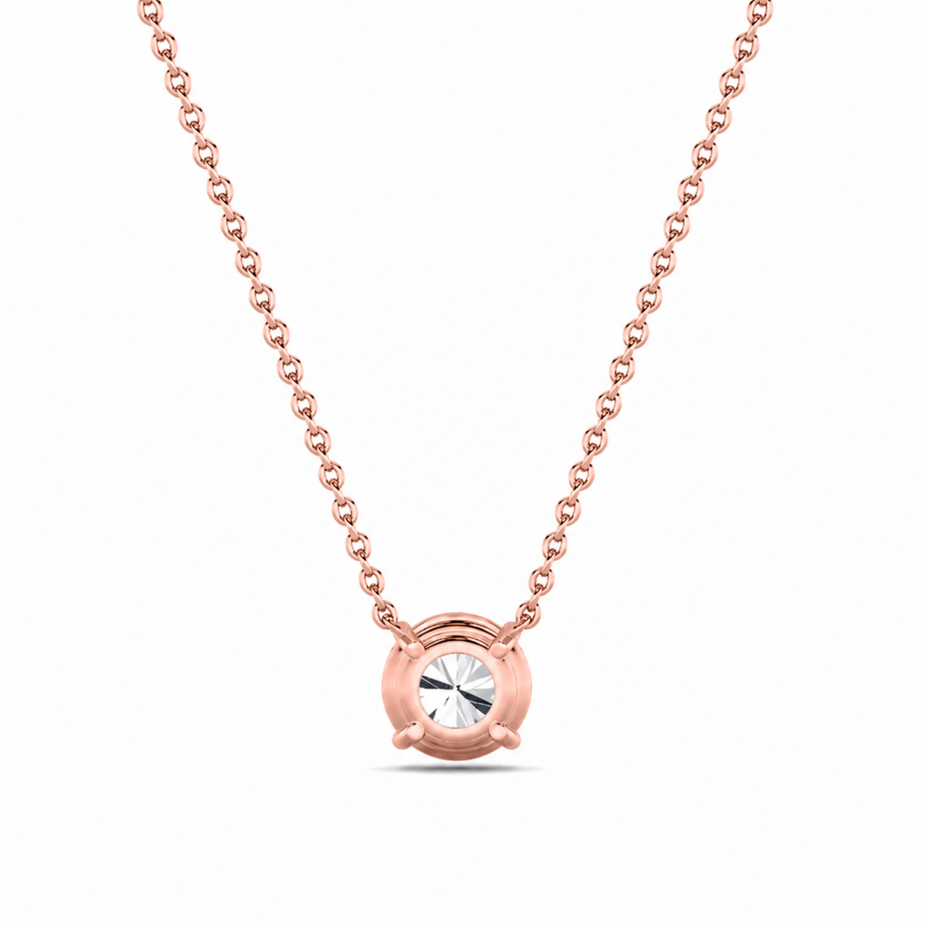 Round Lab Grown Diamond Prong 14k Rose Gold Solitaire Pendant Necklace